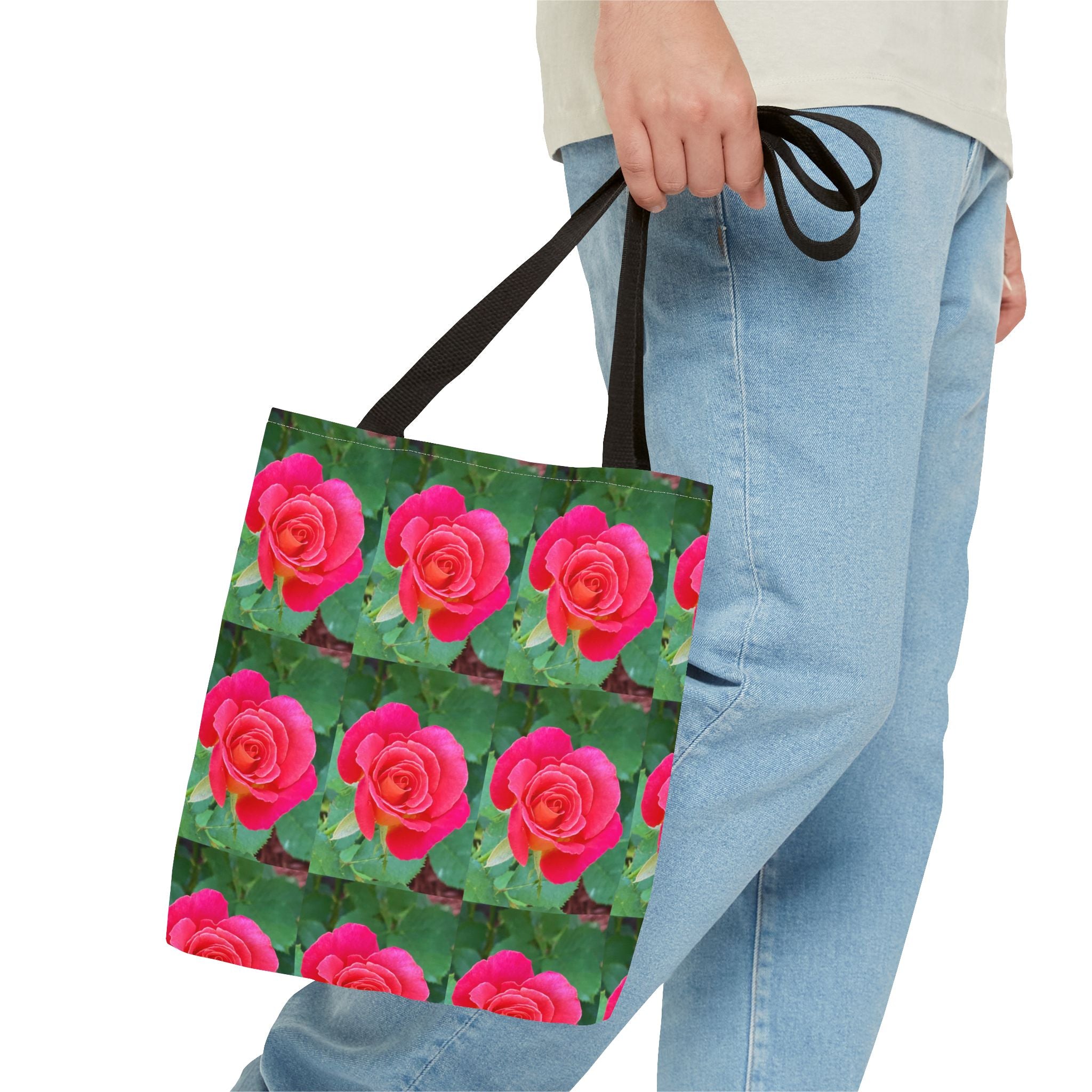 Floral Rose Pattern Tote Bag – Pink Rose All-Over Print Canvas Tote