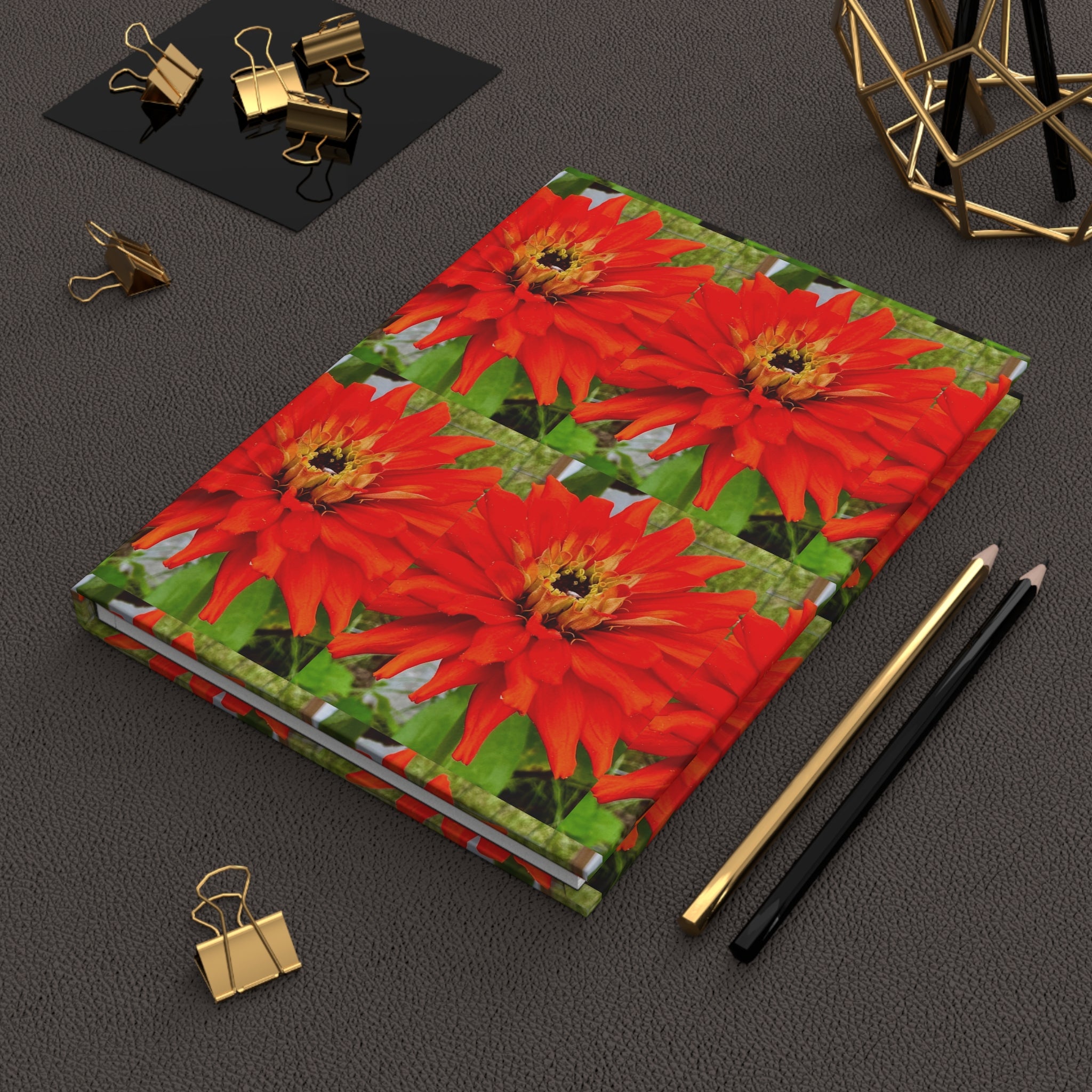 Red Dahlia Hardcover Journal — Floral Notebook for Gardeners & Nature Lovers