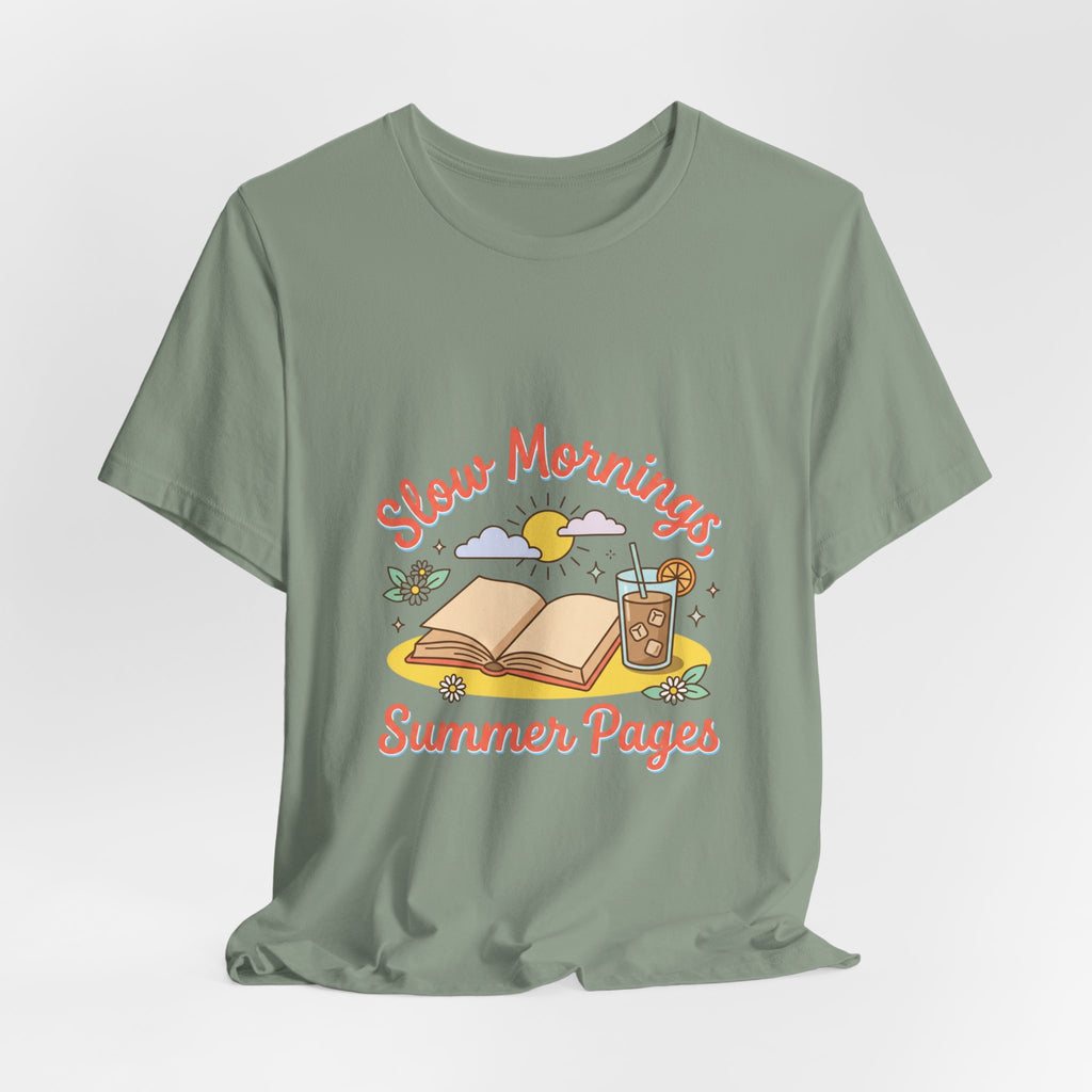 Slow Mornings Summer Pages Tee — Pastel Coastal Summer Shirt