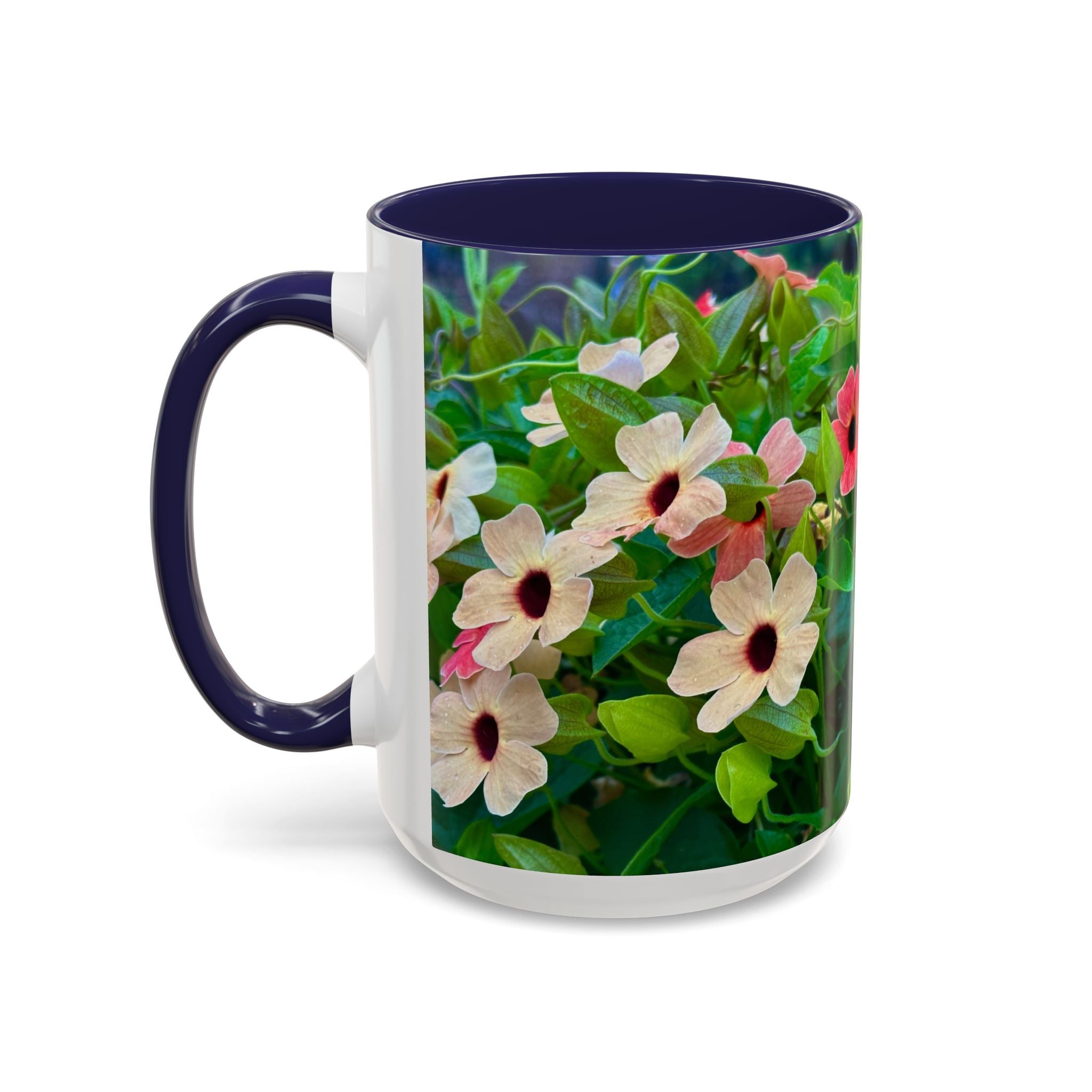 Floral Vinca Accent Coffee Mug — Pink & White Petunia Garden Design (11/15oz)