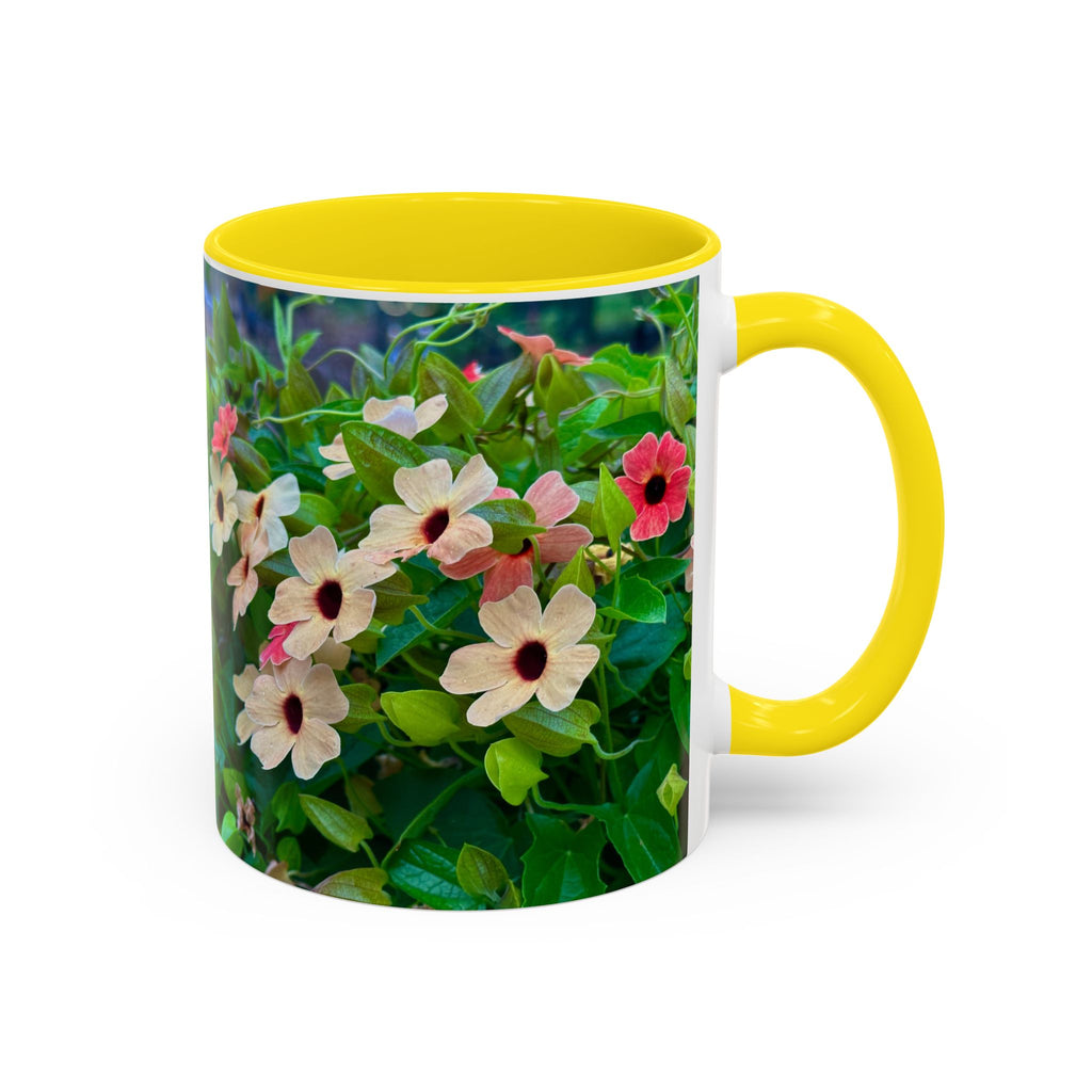 Floral Vinca Accent Coffee Mug — Pink & White Petunia Garden Design (11/15oz)