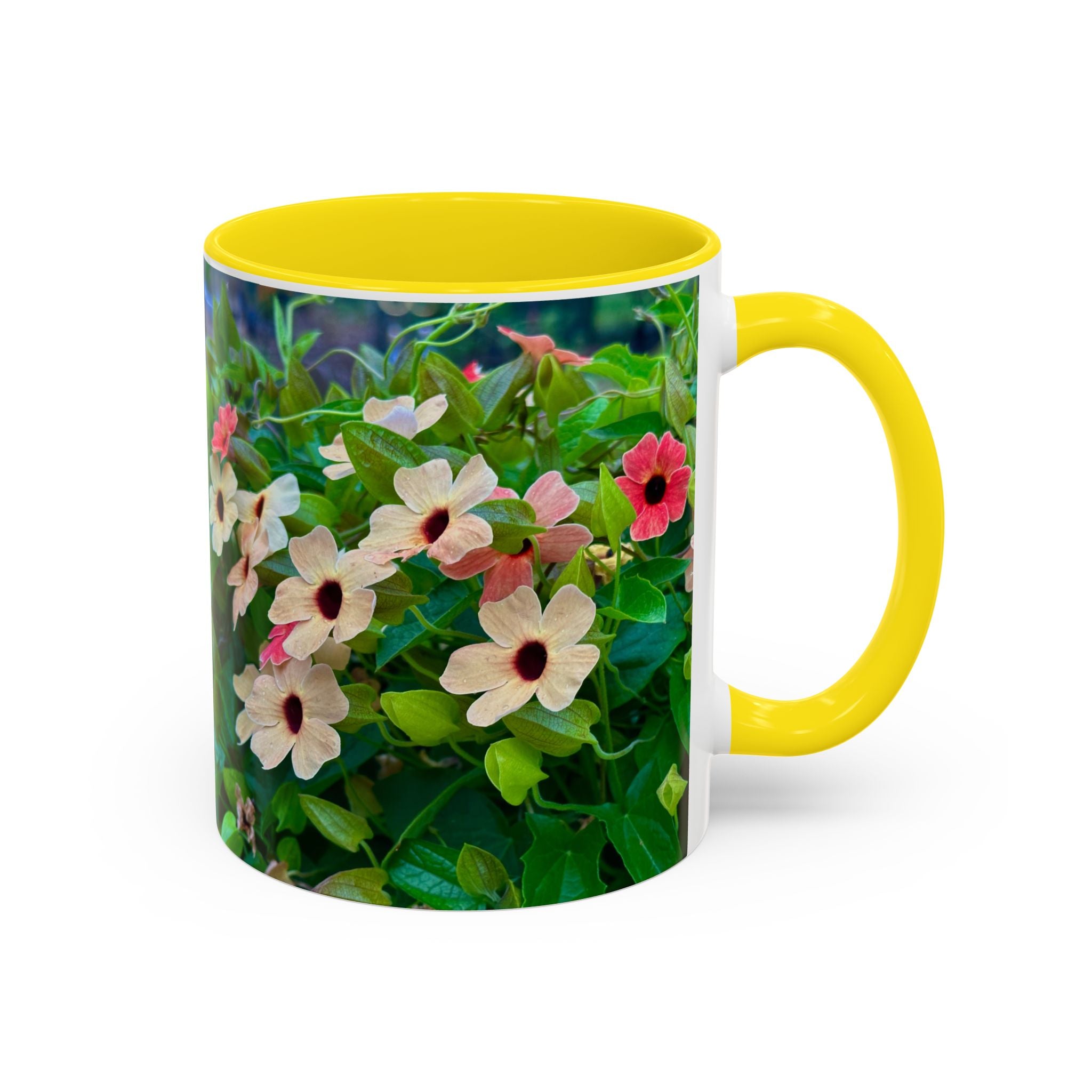 Floral Vinca Accent Coffee Mug — Pink & White Petunia Garden Design (11/15oz)