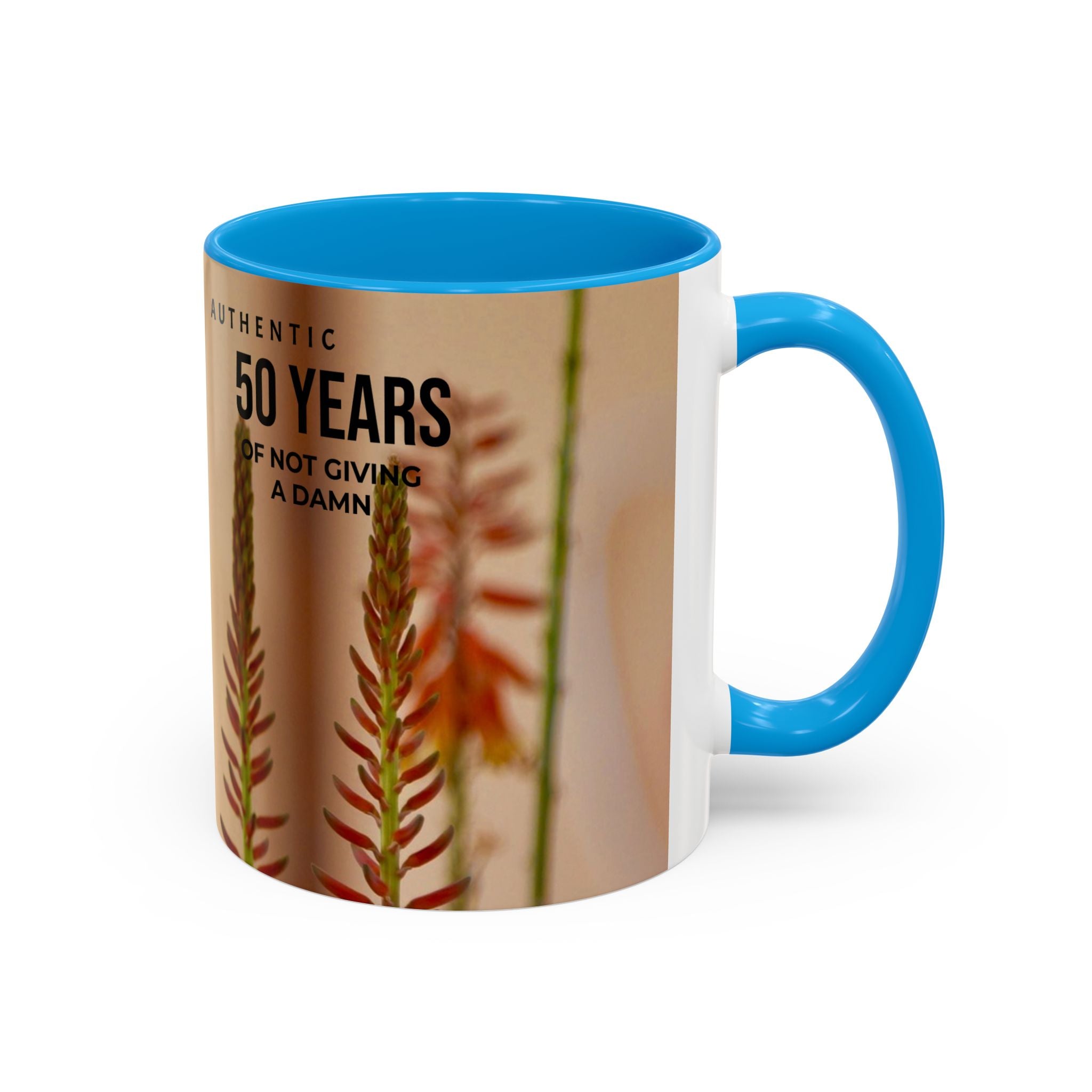 50 Years of Not Giving a Damn Mug — Vintage Floral Hummingbird Coffee Cup (11oz, 15oz)