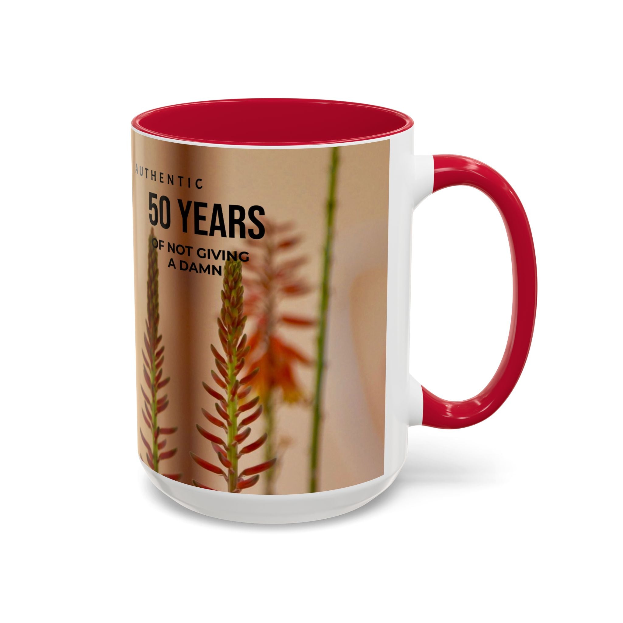 50 Years of Not Giving a Damn Mug — Vintage Floral Hummingbird Coffee Cup (11oz, 15oz)