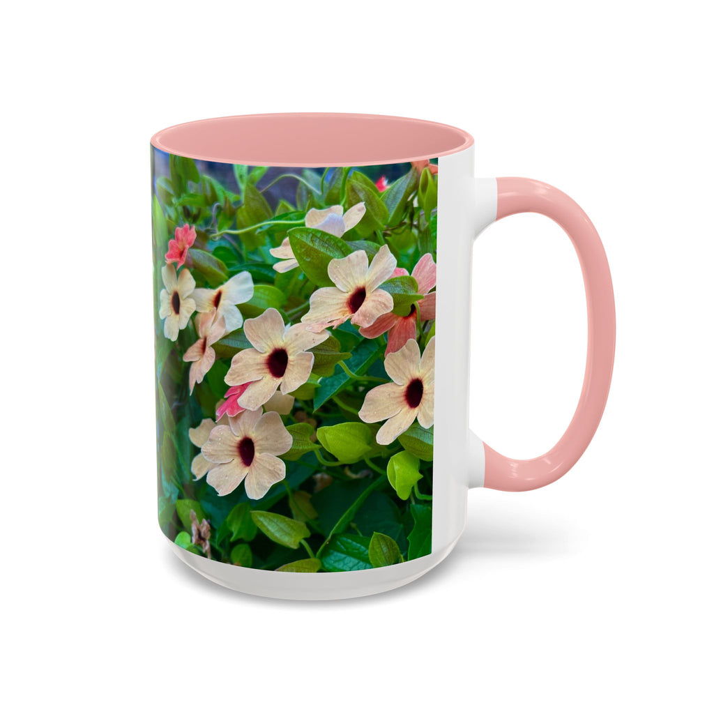 Floral Vinca Accent Coffee Mug — Pink & White Petunia Garden Design (11/15oz)