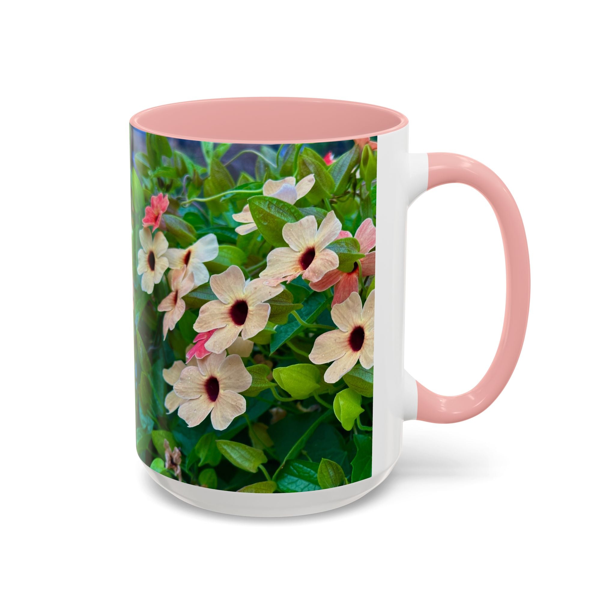 Floral Vinca Accent Coffee Mug — Pink & White Petunia Garden Design (11/15oz)