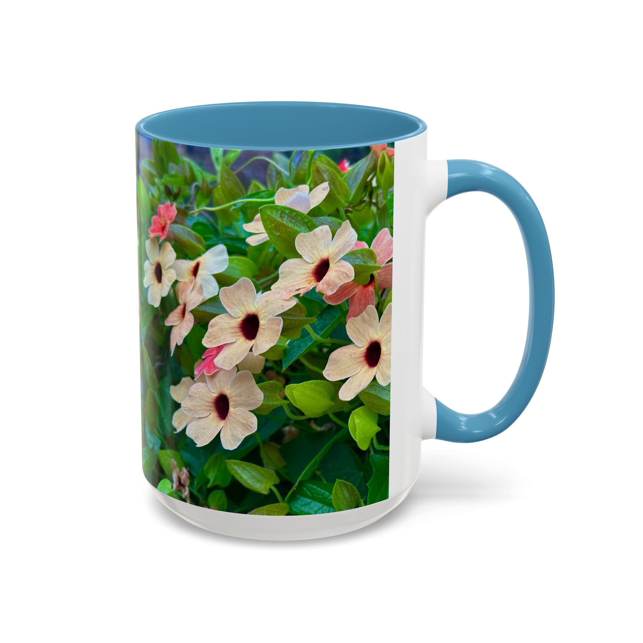 Floral Vinca Accent Coffee Mug — Pink & White Petunia Garden Design (11/15oz)