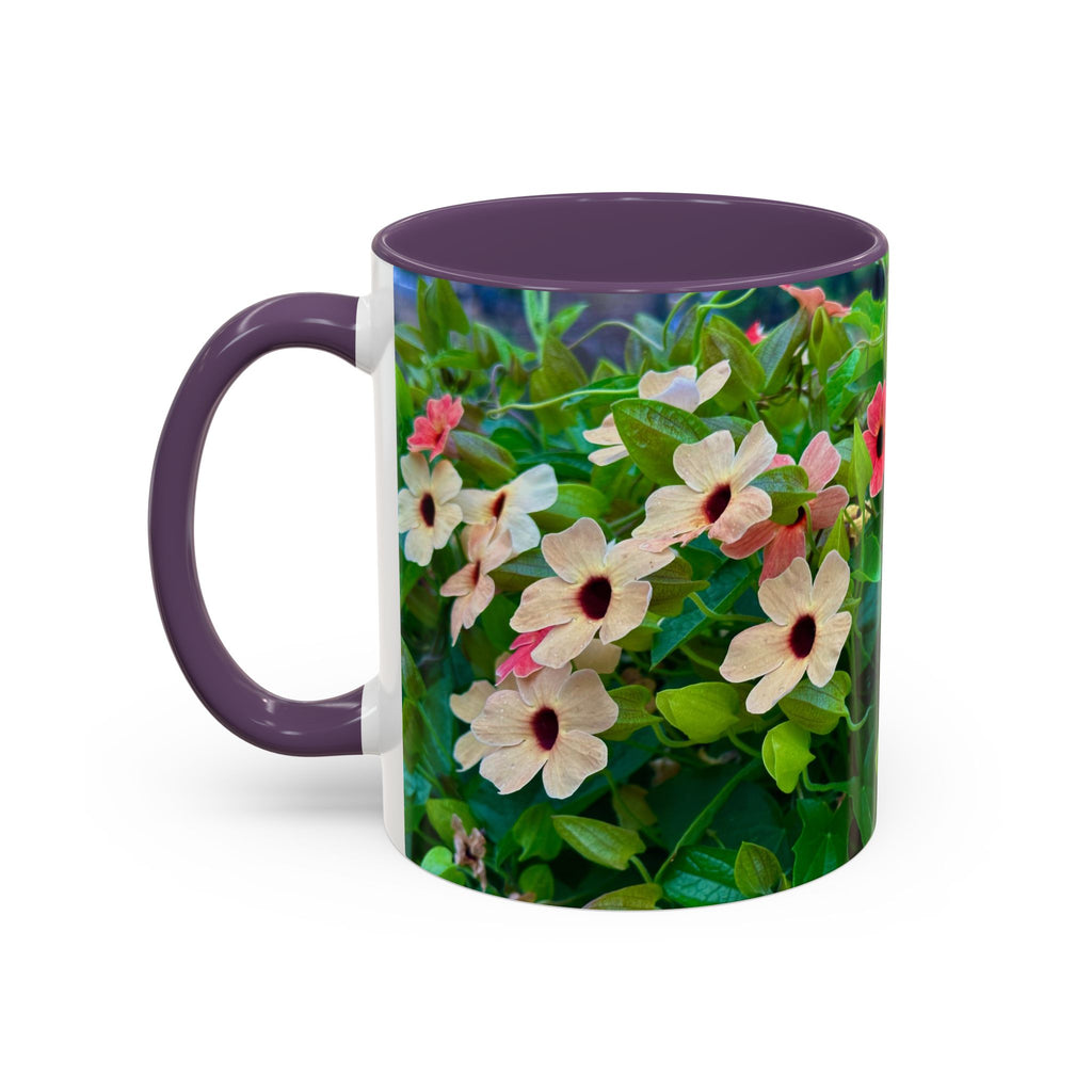 Floral Vinca Accent Coffee Mug — Pink & White Petunia Garden Design (11/15oz)