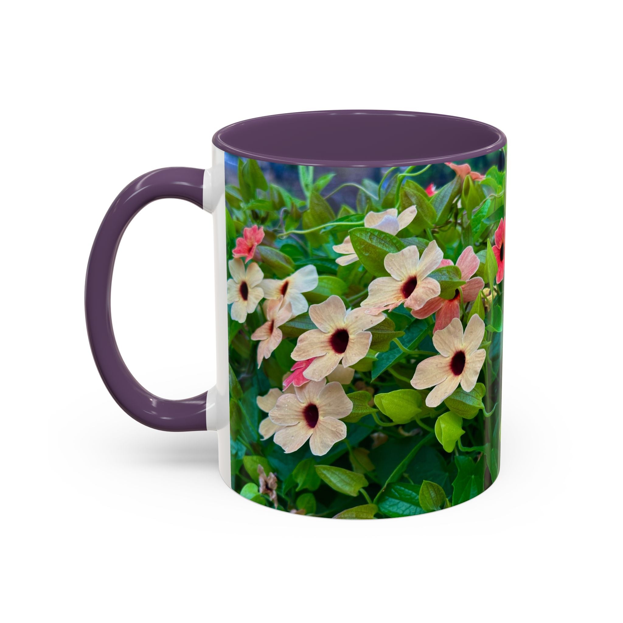 Floral Vinca Accent Coffee Mug — Pink & White Petunia Garden Design (11/15oz)
