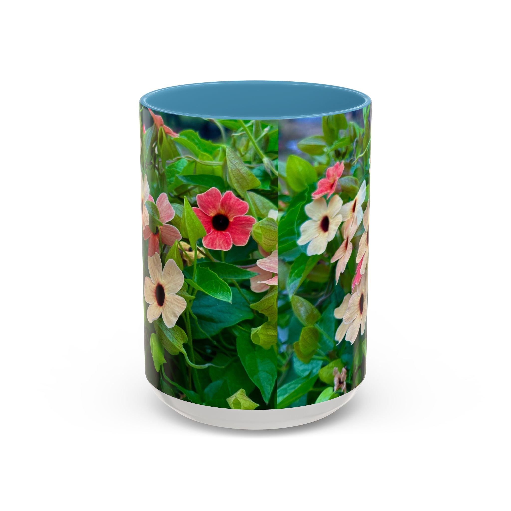 Floral Vinca Accent Coffee Mug — Pink & White Petunia Garden Design (11/15oz)