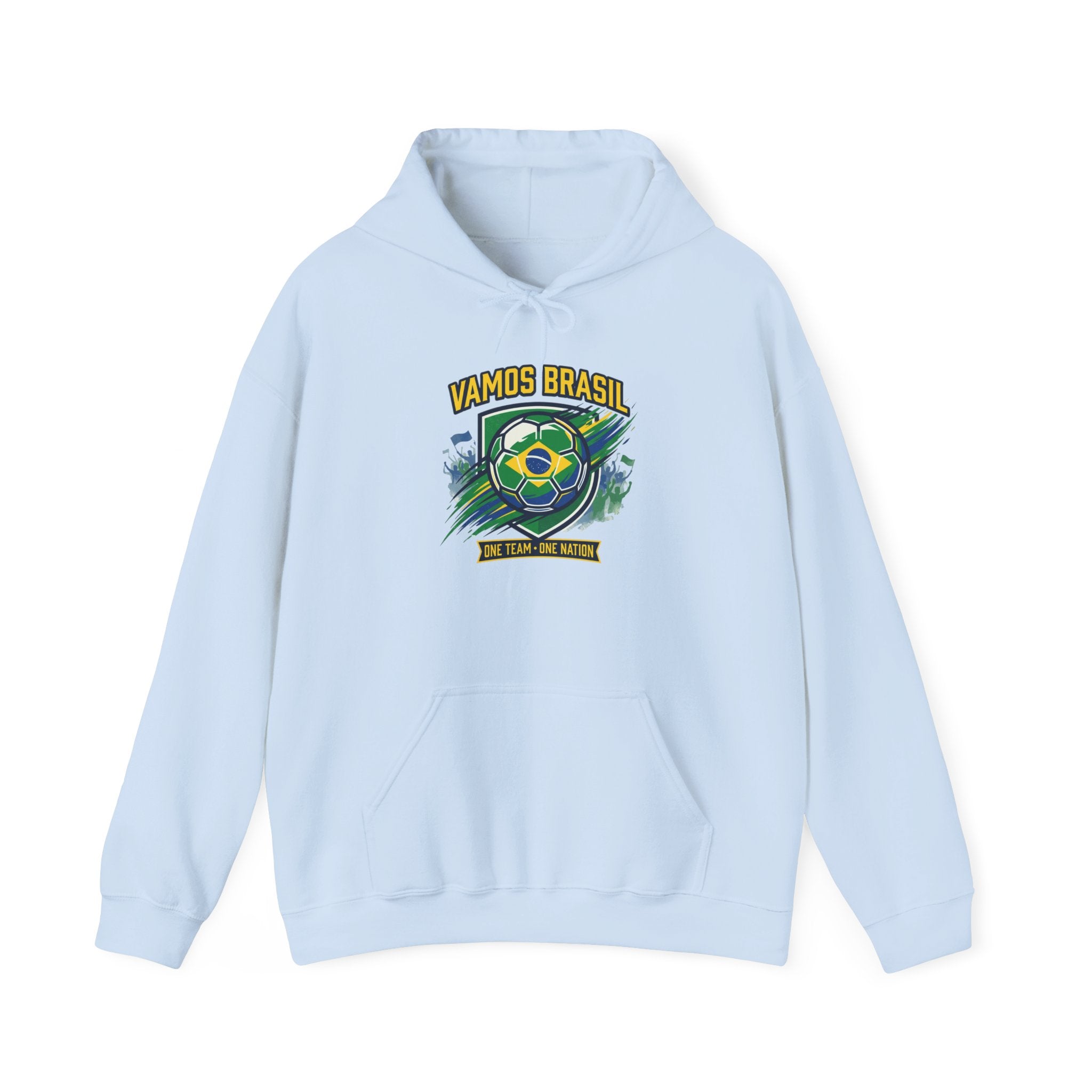 VAMOS BRASIL Retro Soccer Crest Hoodie — Brazil Flag Country Pride