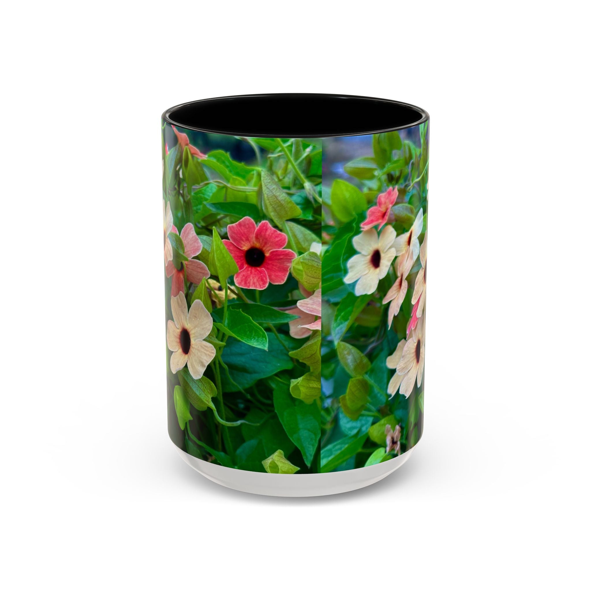 Floral Vinca Accent Coffee Mug — Pink & White Petunia Garden Design (11/15oz)