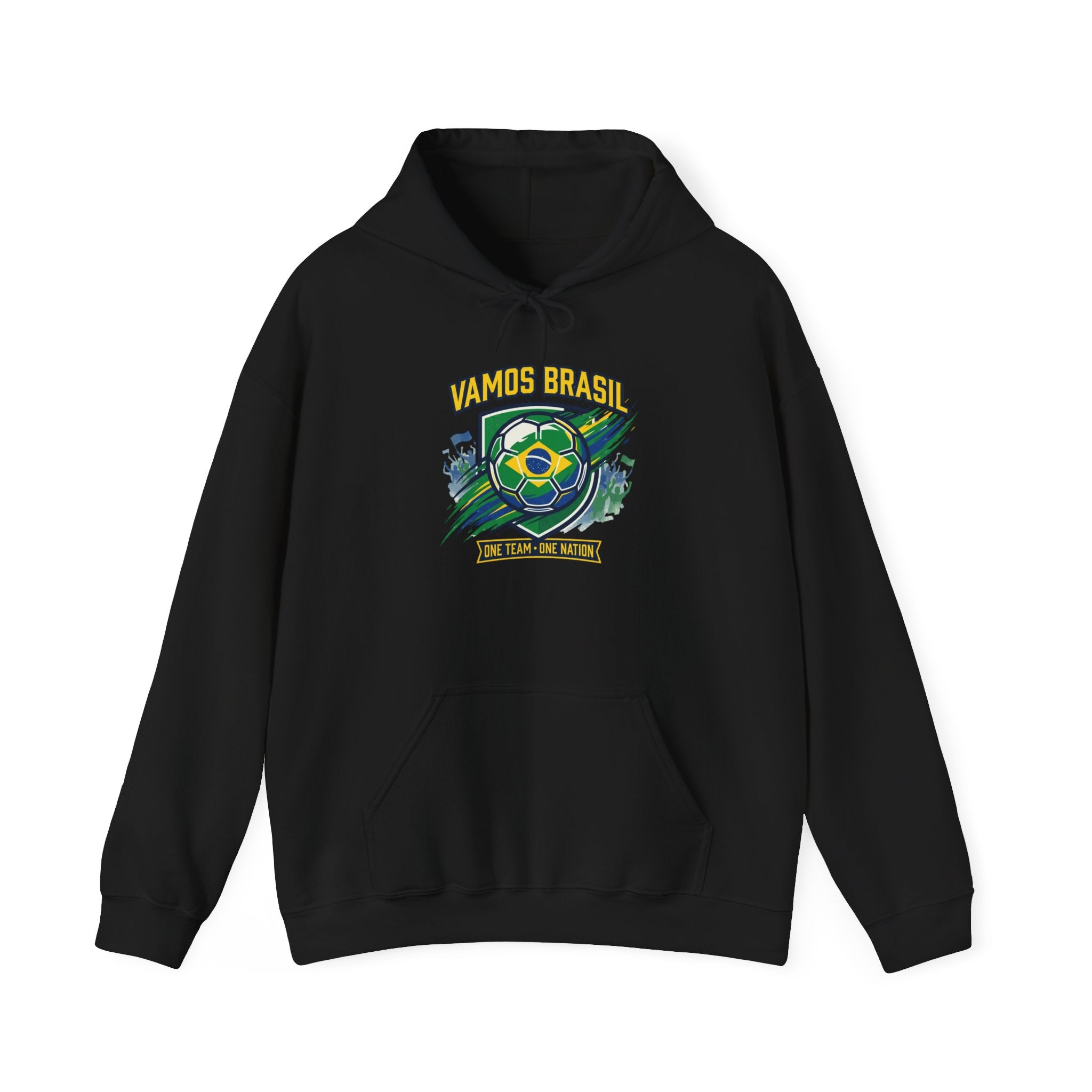 VAMOS BRASIL Retro Soccer Crest Hoodie — Brazil Flag Country Pride