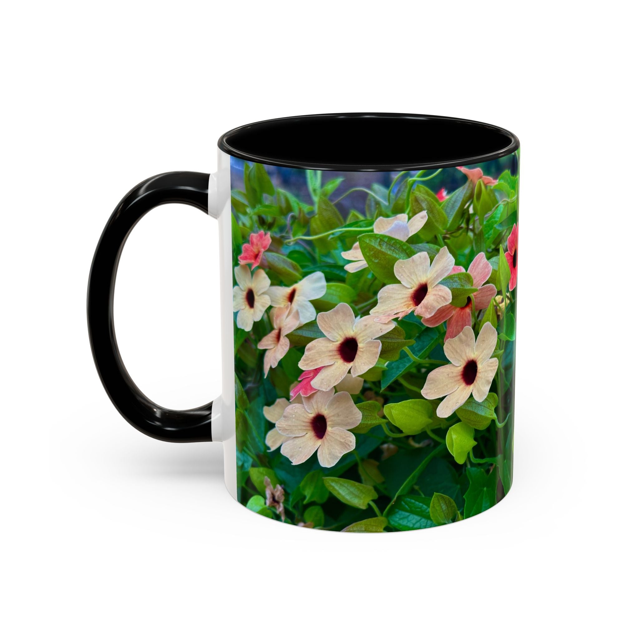 Floral Vinca Accent Coffee Mug — Pink & White Petunia Garden Design (11/15oz)