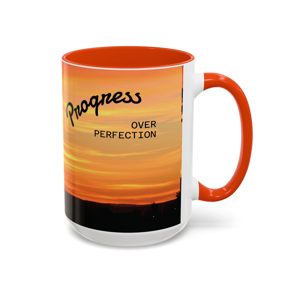 Progress Over Perfection Sunset Mug — Rural NE Oregon Motivational Coffee Cup (11oz/15oz)