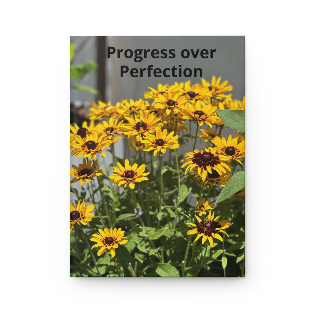 Progress Over Perfection Hardcover Journal — Floral Black-Eyed Susan Notebook for Mindful Notes