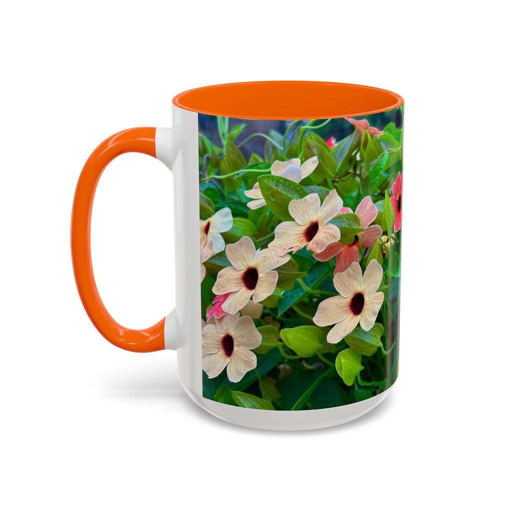 Floral Vinca Accent Coffee Mug — Pink & White Petunia Garden Design (11/15oz)