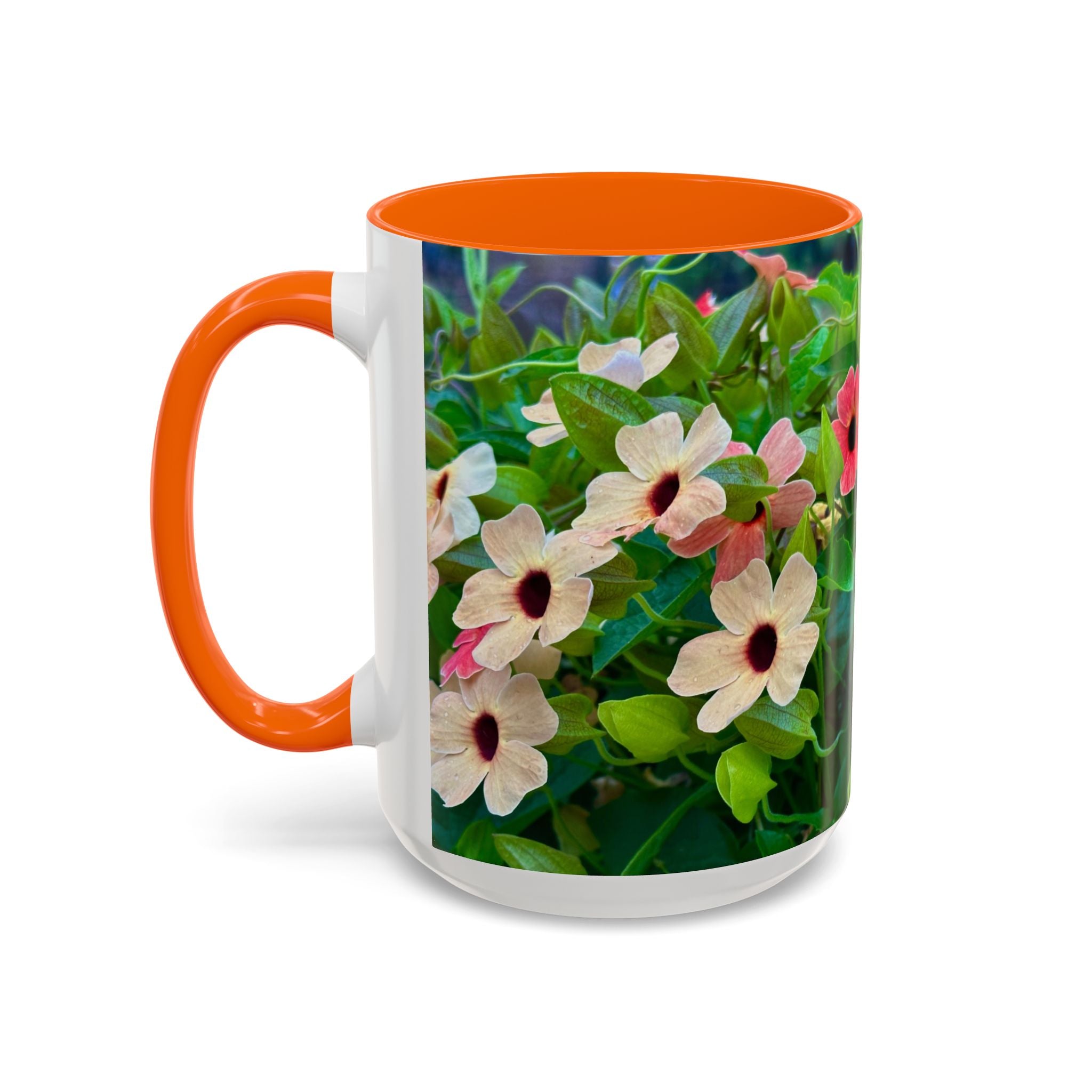 Floral Vinca Accent Coffee Mug — Pink & White Petunia Garden Design (11/15oz)