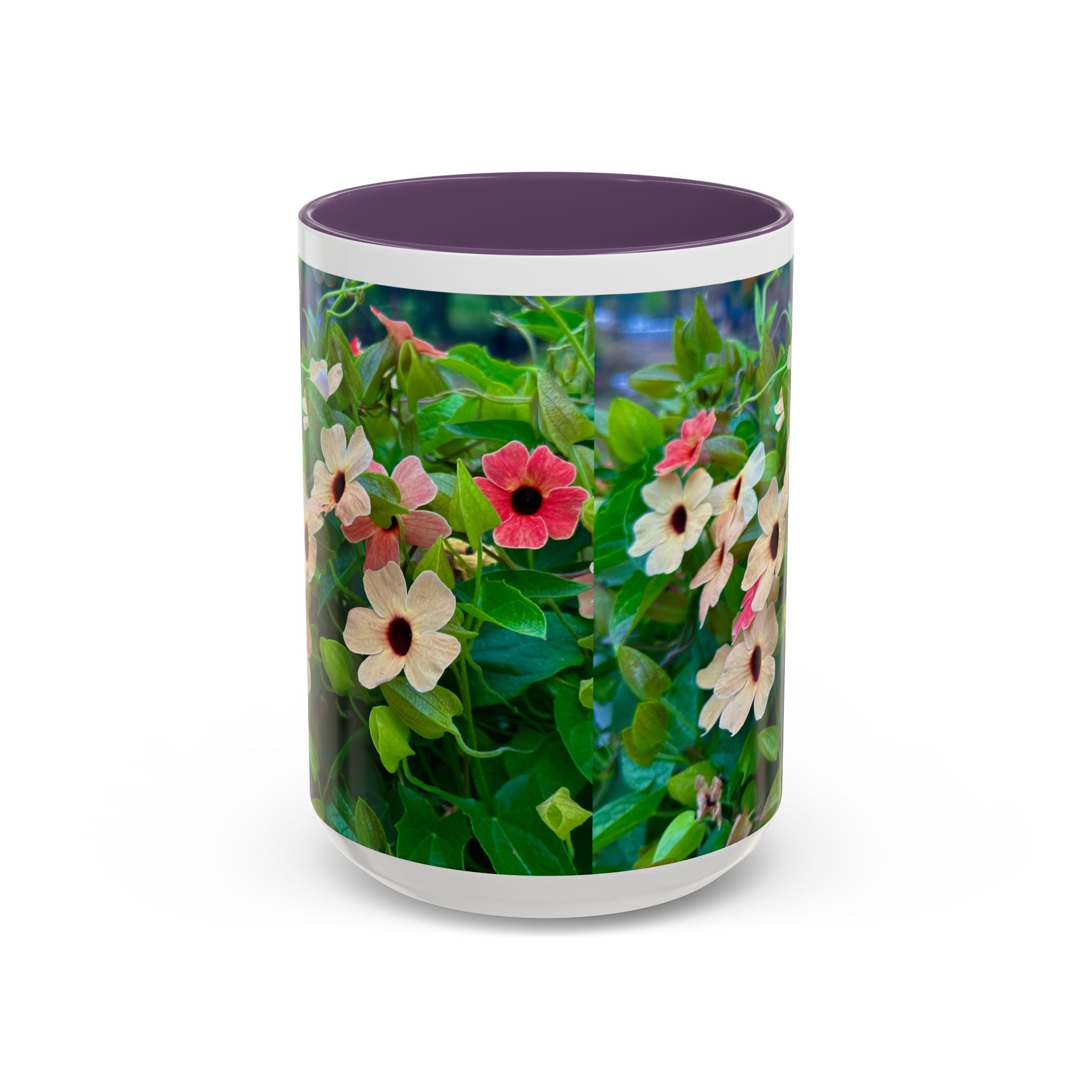 Floral Vinca Accent Coffee Mug — Pink & White Petunia Garden Design (11/15oz)
