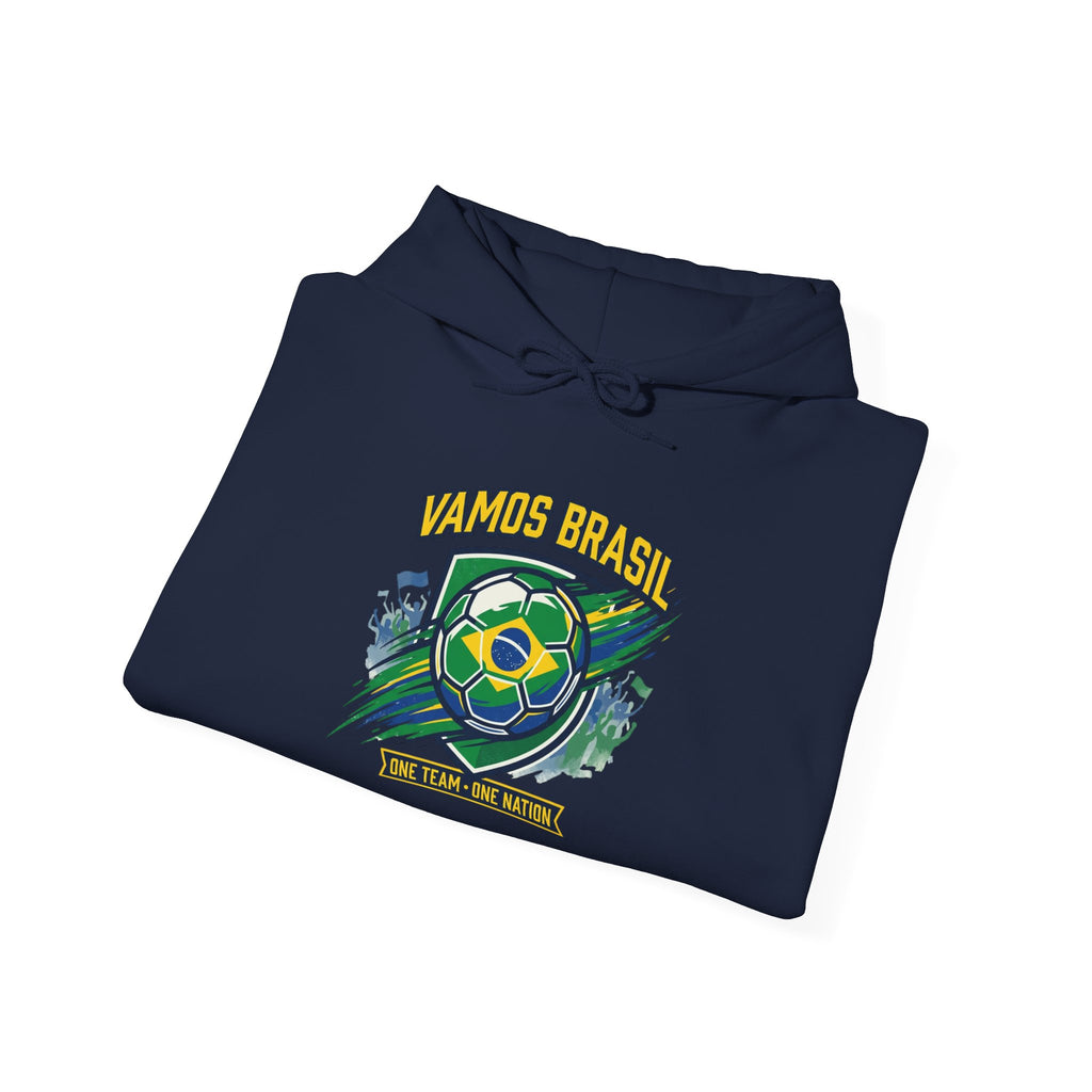 VAMOS BRASIL Retro Soccer Crest Hoodie — Brazil Flag Country Pride