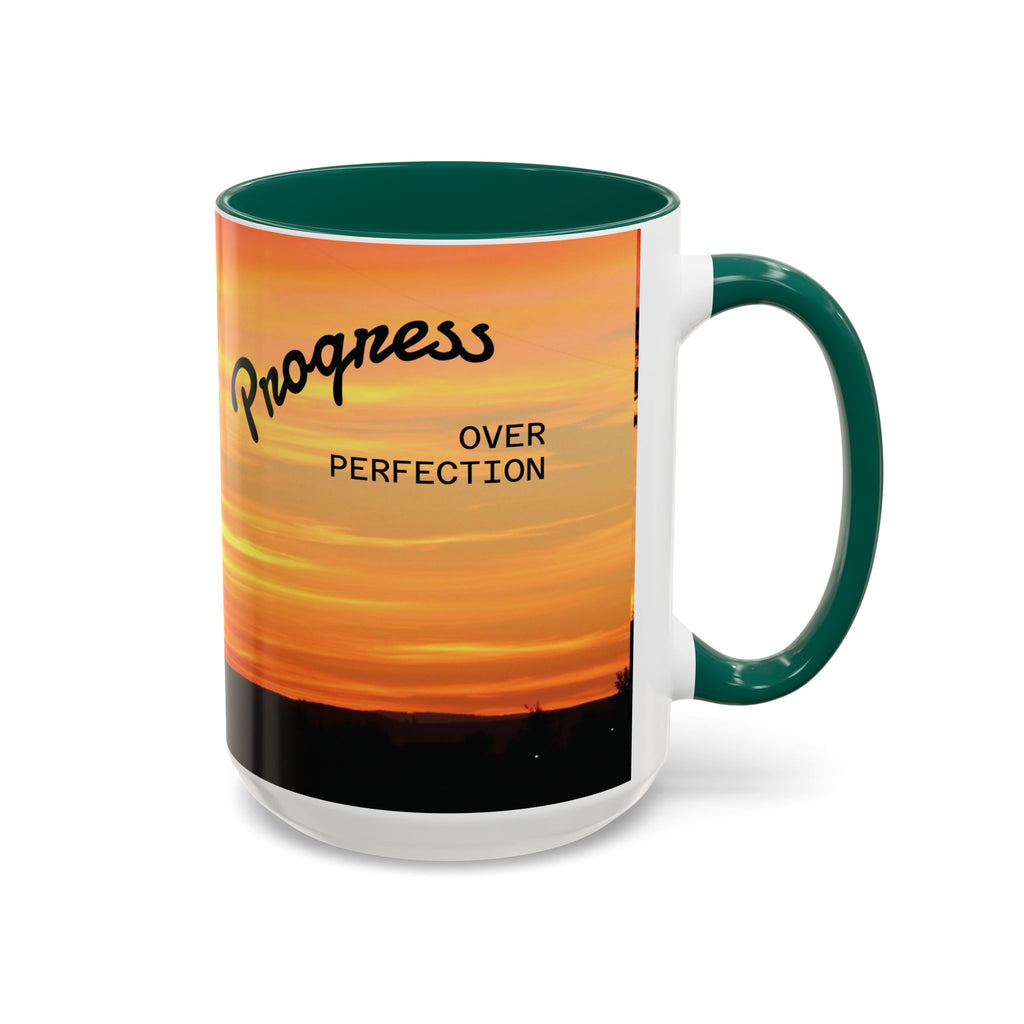 Progress Over Perfection Sunset Mug — Rural NE Oregon Motivational Coffee Cup (11oz/15oz)