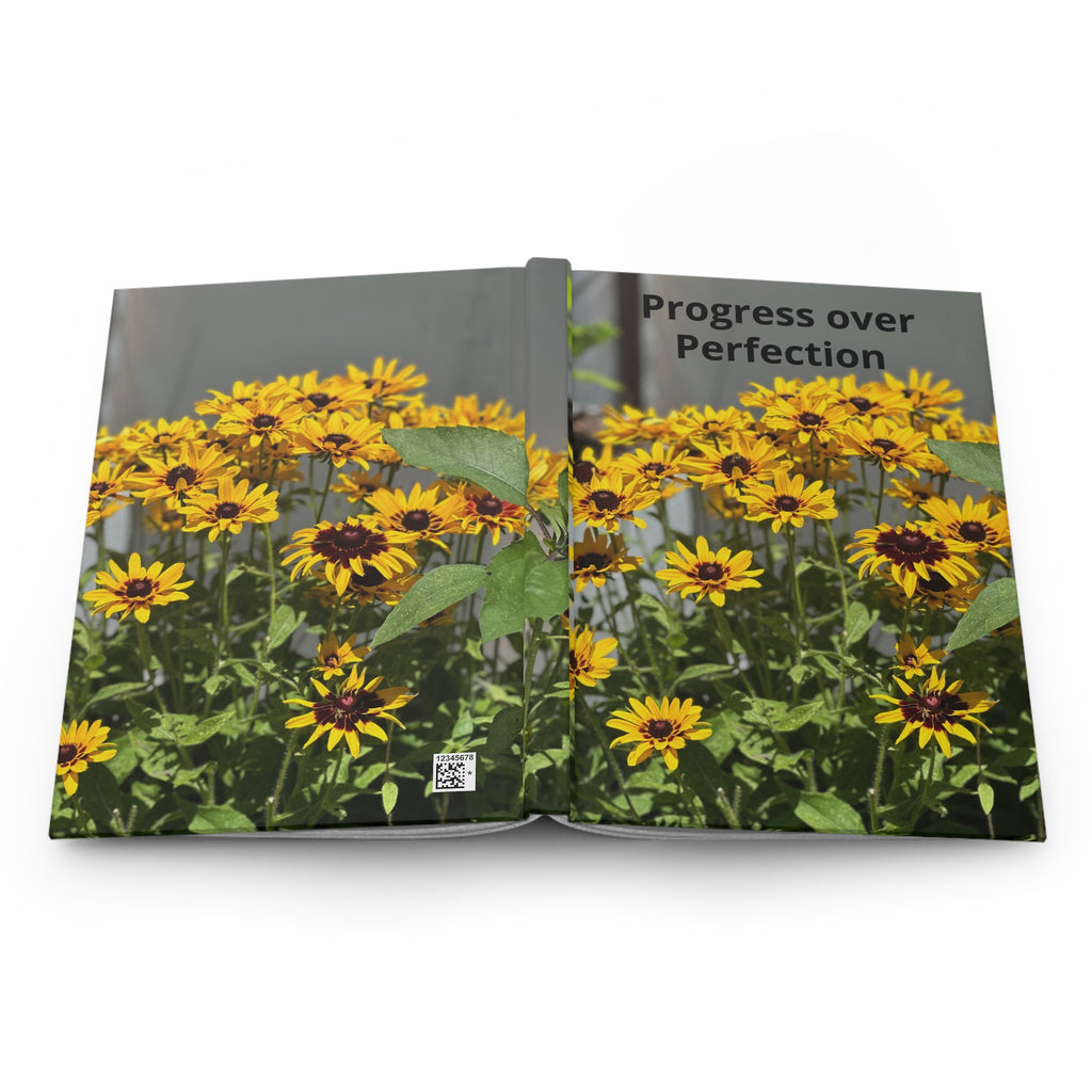 Progress Over Perfection Hardcover Journal — Floral Black-Eyed Susan Notebook for Mindful Notes