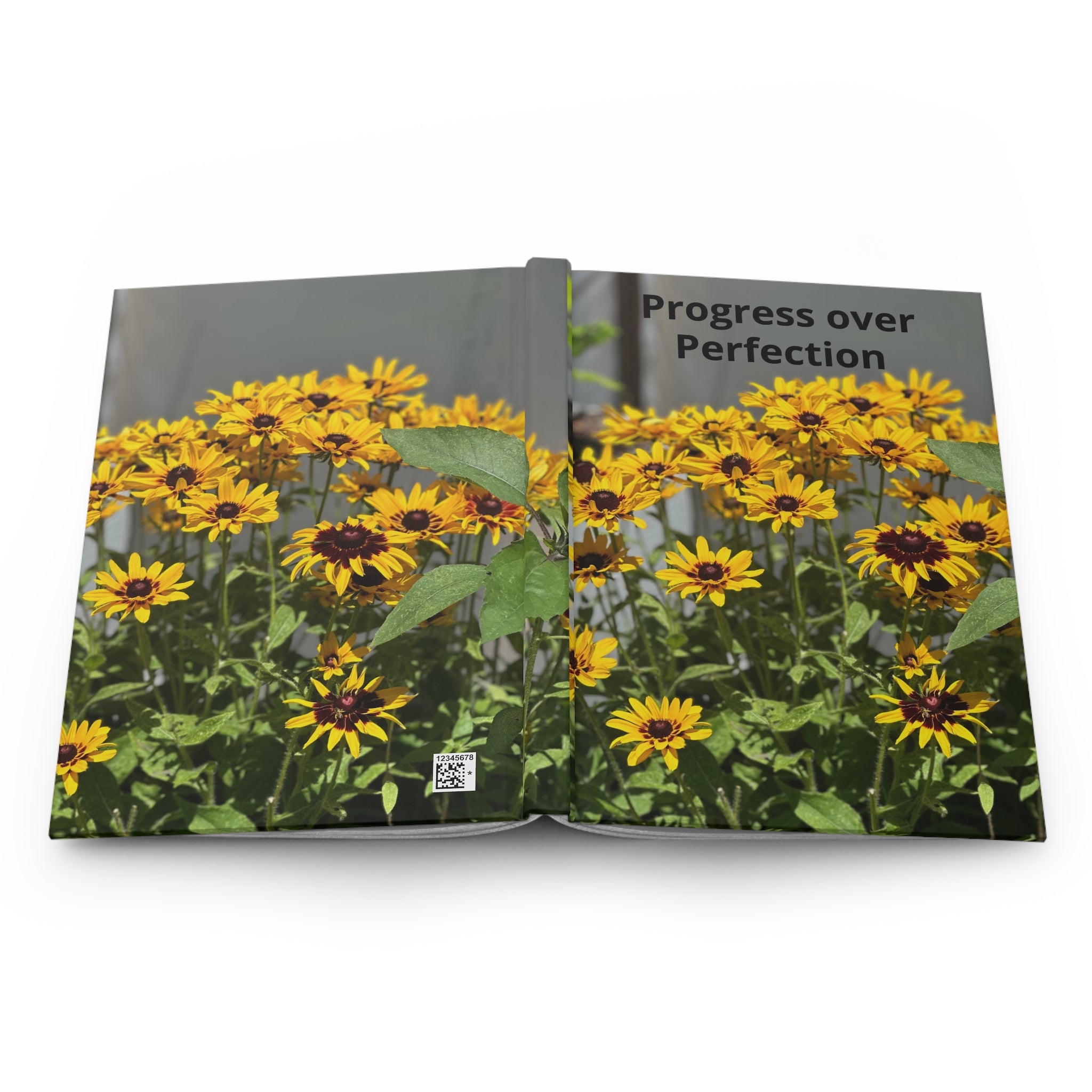 Progress Over Perfection Hardcover Journal — Floral Black-Eyed Susan Notebook for Mindful Notes