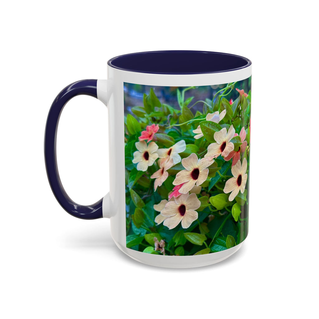 Floral Vinca Accent Coffee Mug — Pink & White Petunia Garden Design (11/15oz)