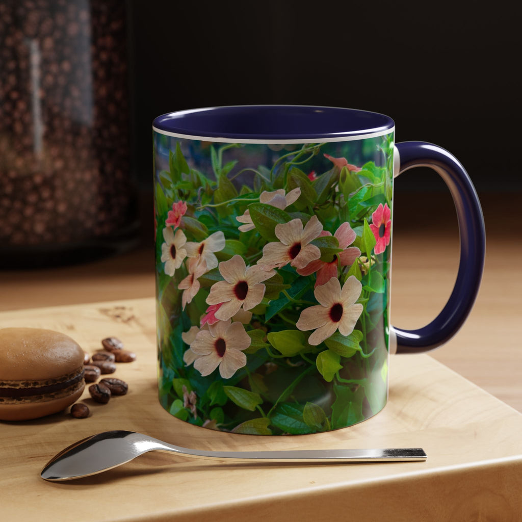 Floral Vinca Accent Coffee Mug — Pink & White Petunia Garden Design (11/15oz)