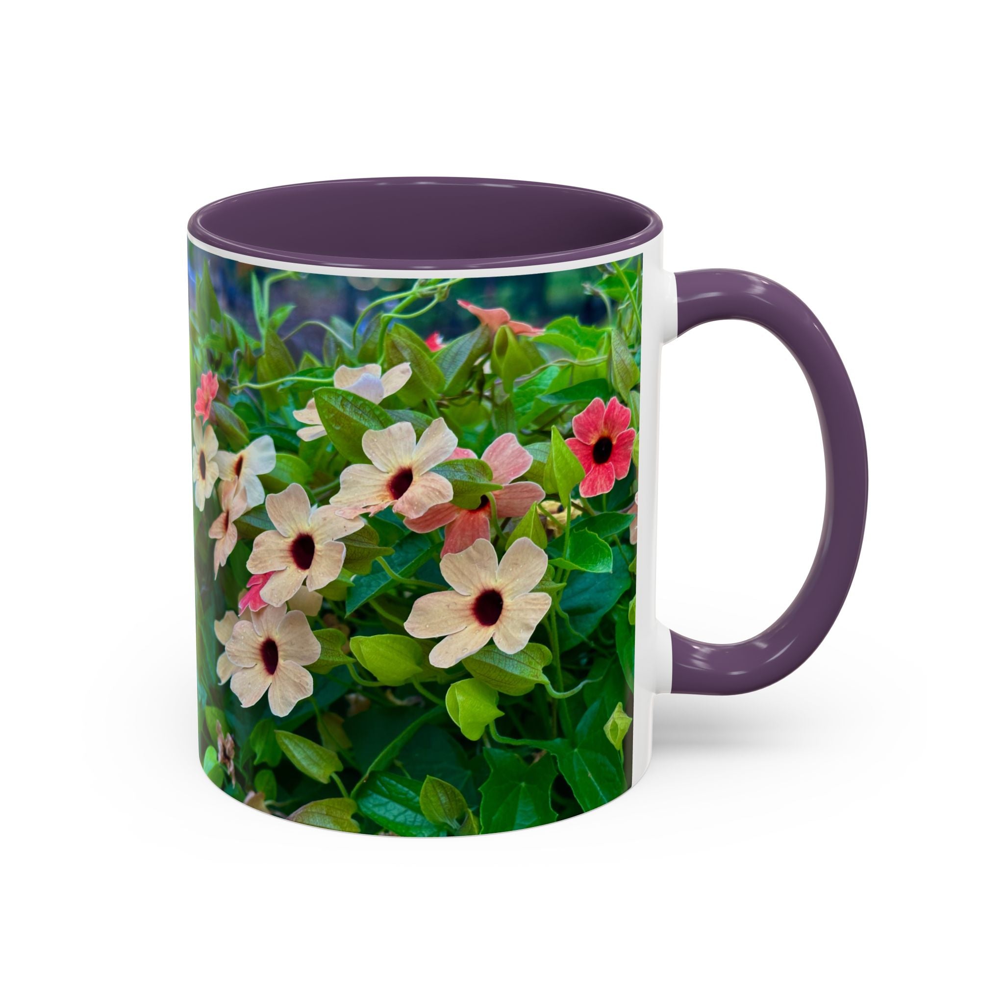 Floral Vinca Accent Coffee Mug — Pink & White Petunia Garden Design (11/15oz)