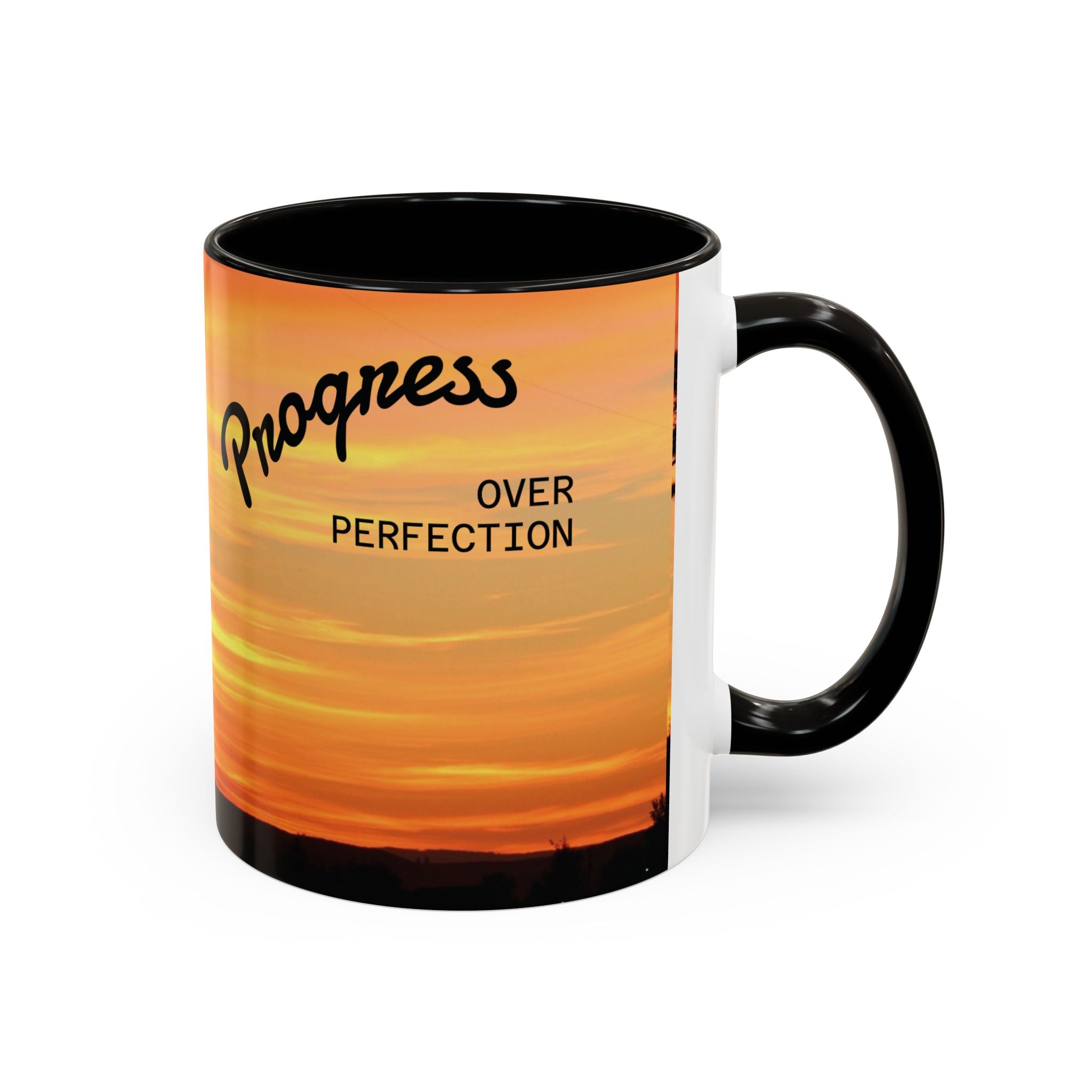 Progress Over Perfection Sunset Mug — Rural NE Oregon Motivational Coffee Cup (11oz/15oz)