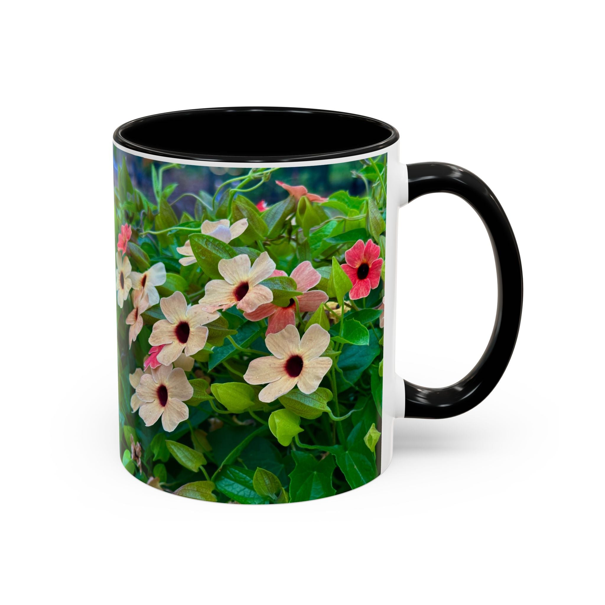 Floral Vinca Accent Coffee Mug — Pink & White Petunia Garden Design (11/15oz)