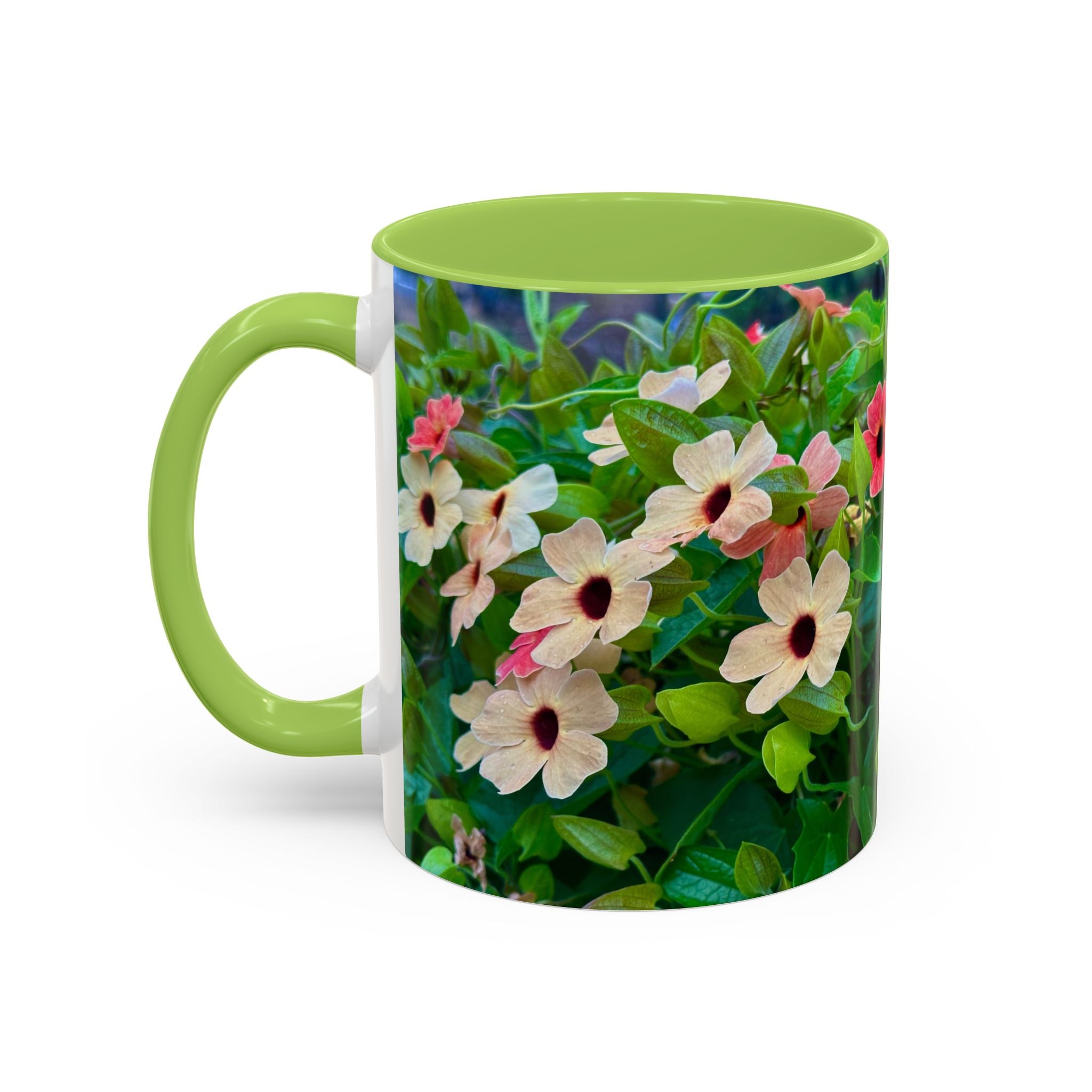 Floral Vinca Accent Coffee Mug — Pink & White Petunia Garden Design (11/15oz)