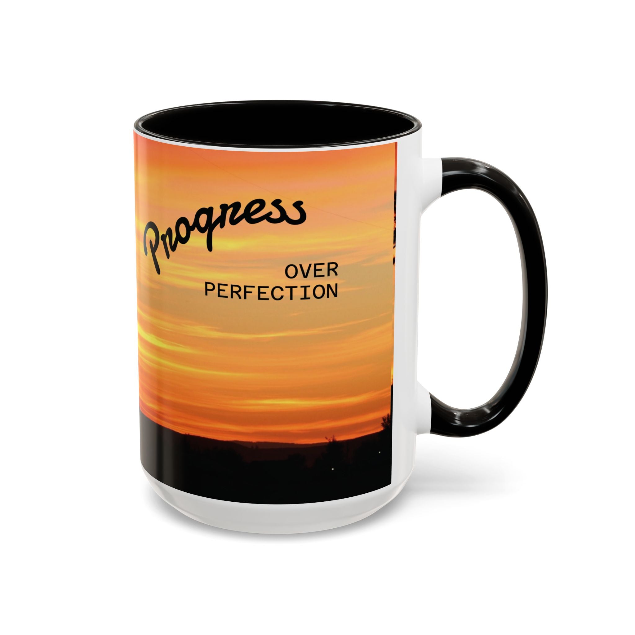 Progress Over Perfection Sunset Mug — Rural NE Oregon Motivational Coffee Cup (11oz/15oz)