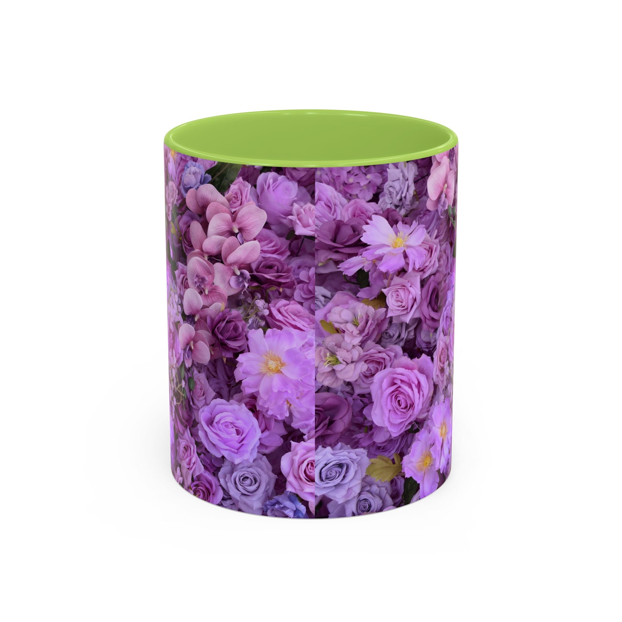 Purple Floral Accent Coffee Mug - Lavender Rose Bouquet (11oz & 15oz)