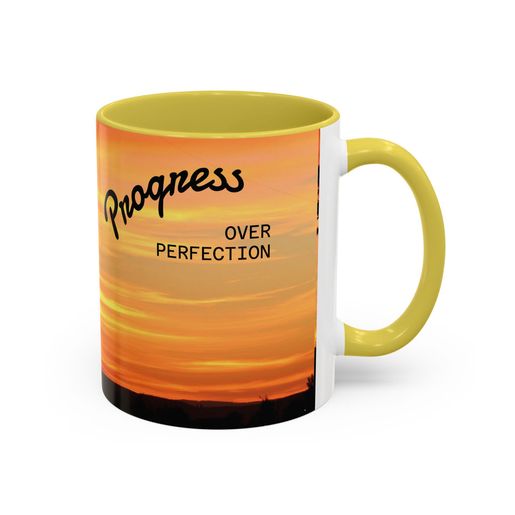 Progress Over Perfection Sunset Mug — Rural NE Oregon Motivational Coffee Cup (11oz/15oz)