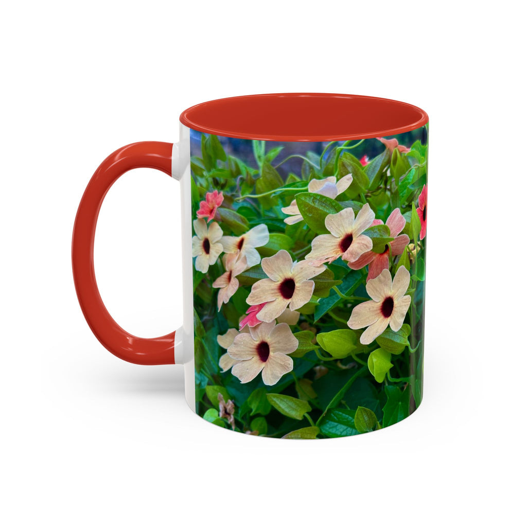 Floral Vinca Accent Coffee Mug — Pink & White Petunia Garden Design (11/15oz)