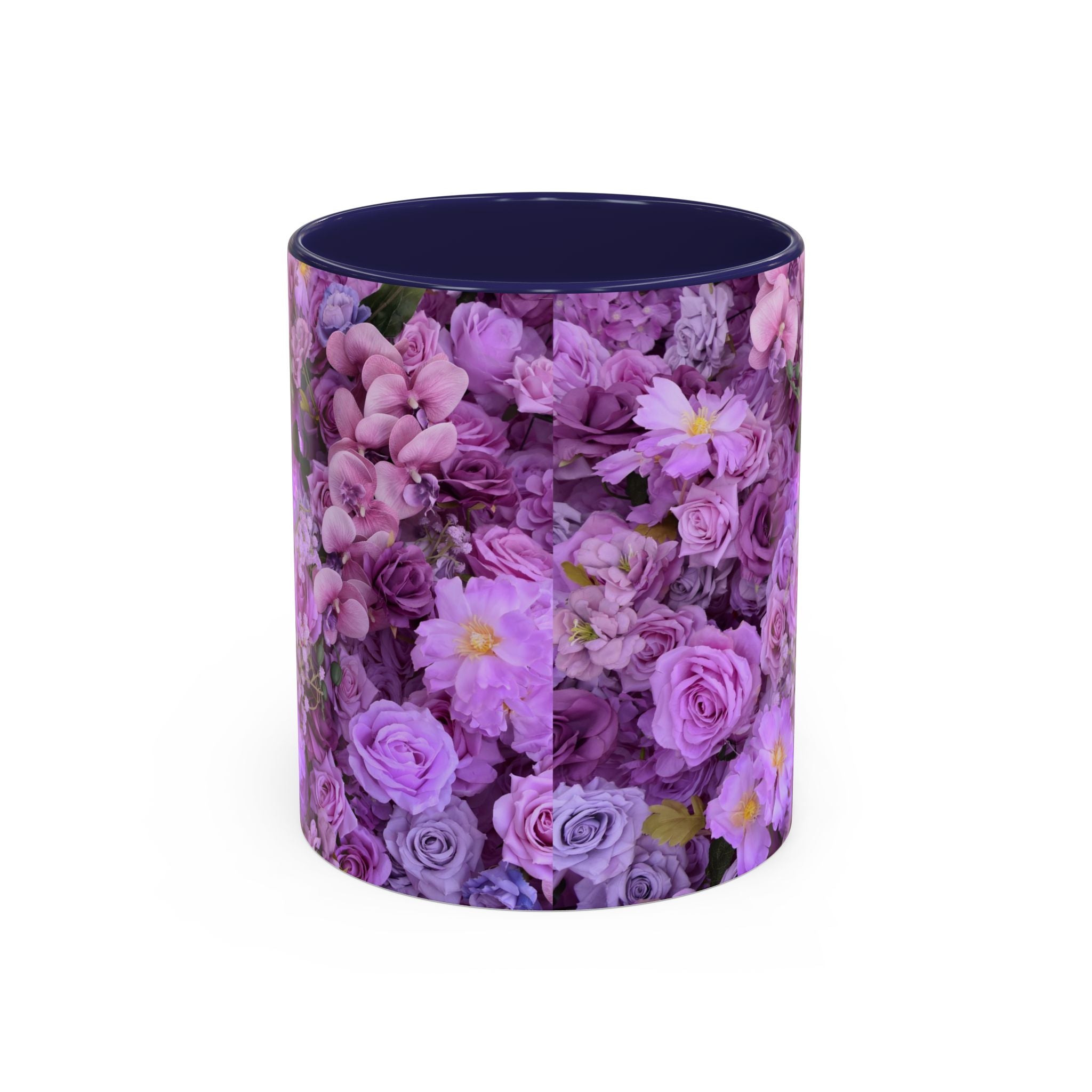 Purple Floral Accent Coffee Mug - Lavender Rose Bouquet (11oz & 15oz)