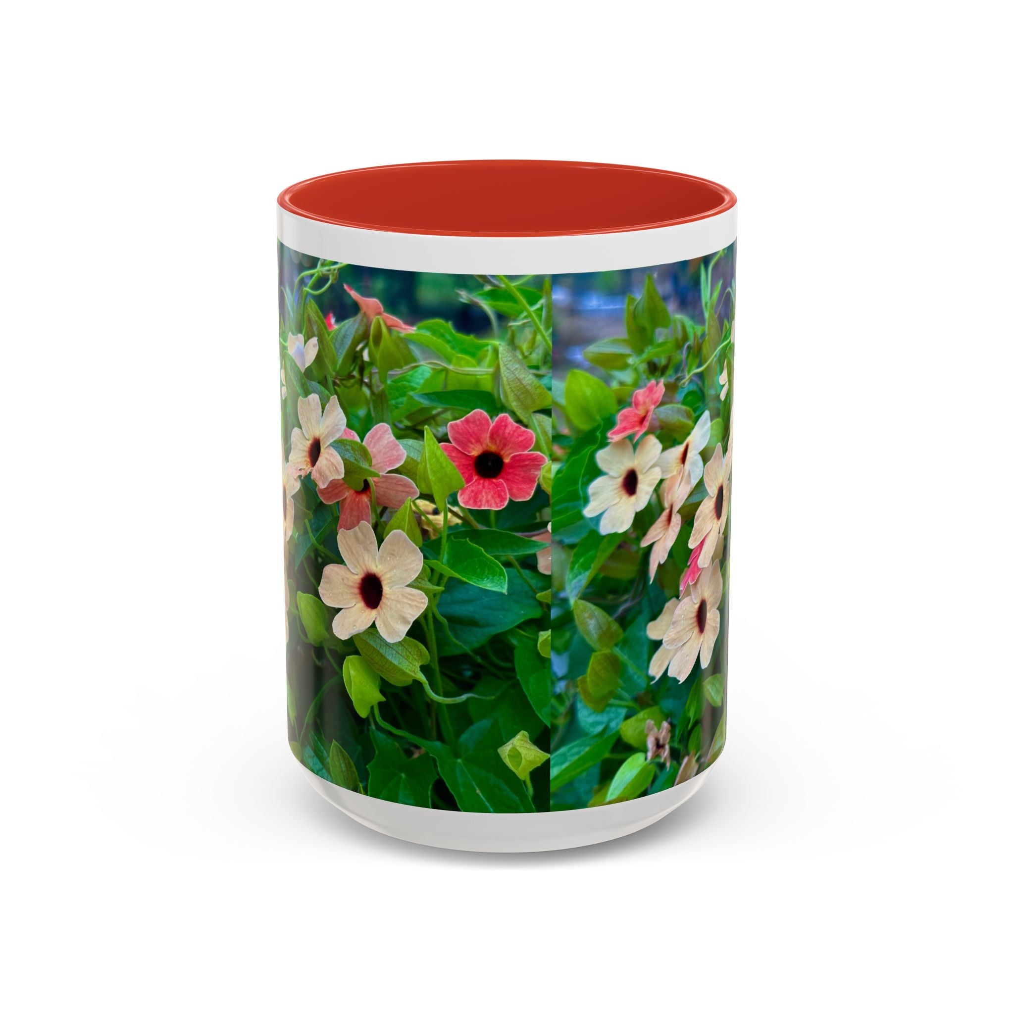 Floral Vinca Accent Coffee Mug — Pink & White Petunia Garden Design (11/15oz)
