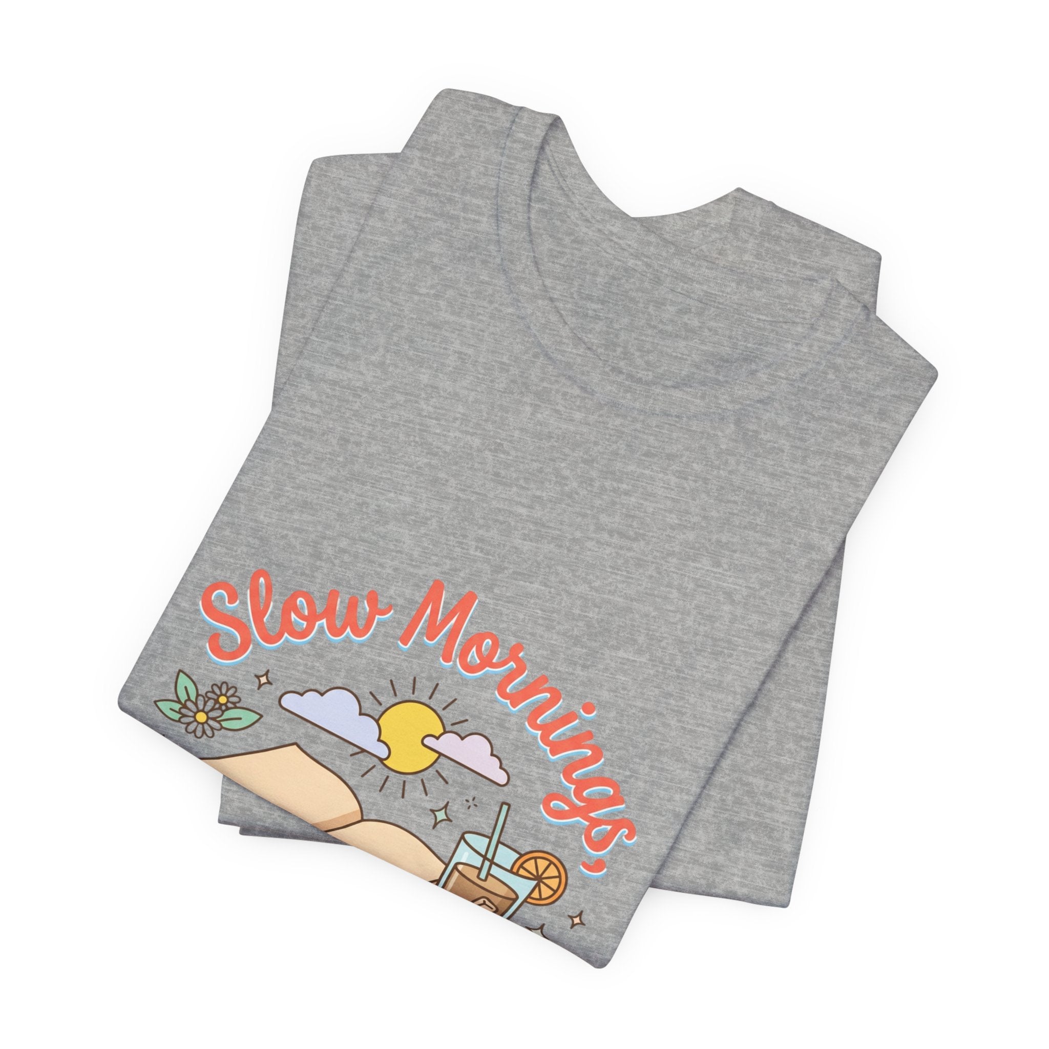 Slow Mornings Summer Pages Tee — Pastel Coastal Summer Shirt