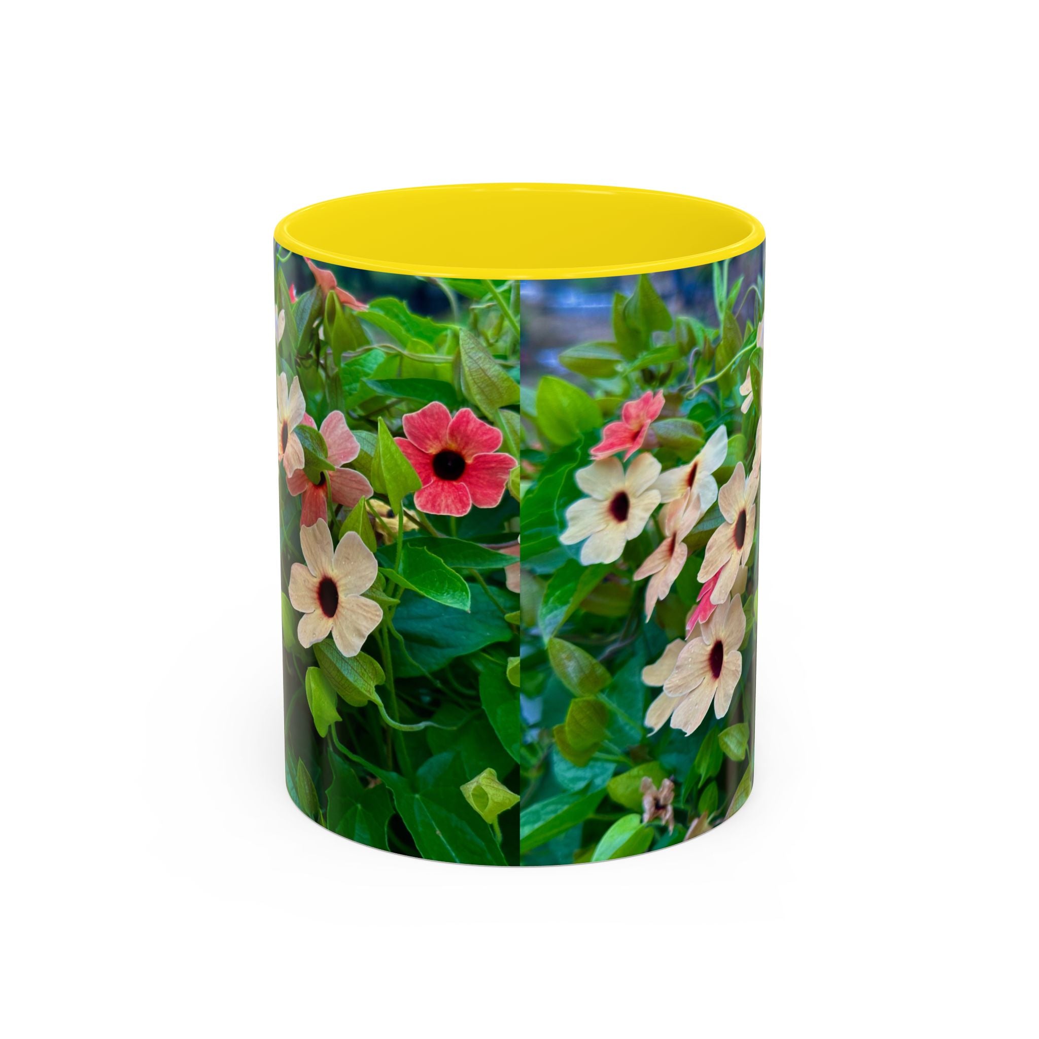Floral Vinca Accent Coffee Mug — Pink & White Petunia Garden Design (11/15oz)