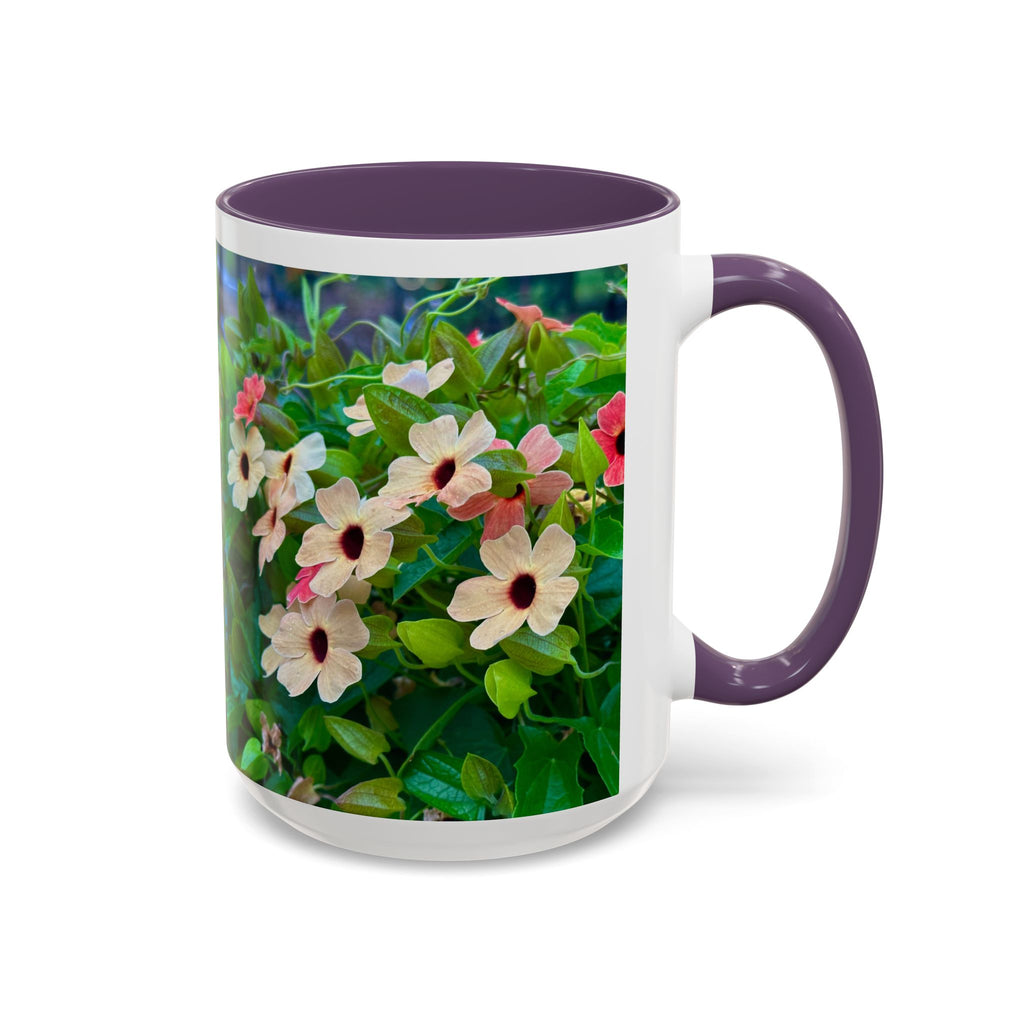 Floral Vinca Accent Coffee Mug — Pink & White Petunia Garden Design (11/15oz)