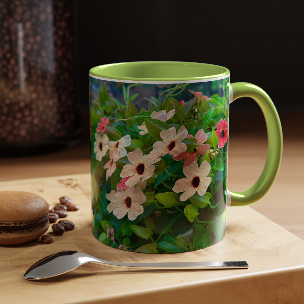 Floral Vinca Accent Coffee Mug — Pink & White Petunia Garden Design (11/15oz)