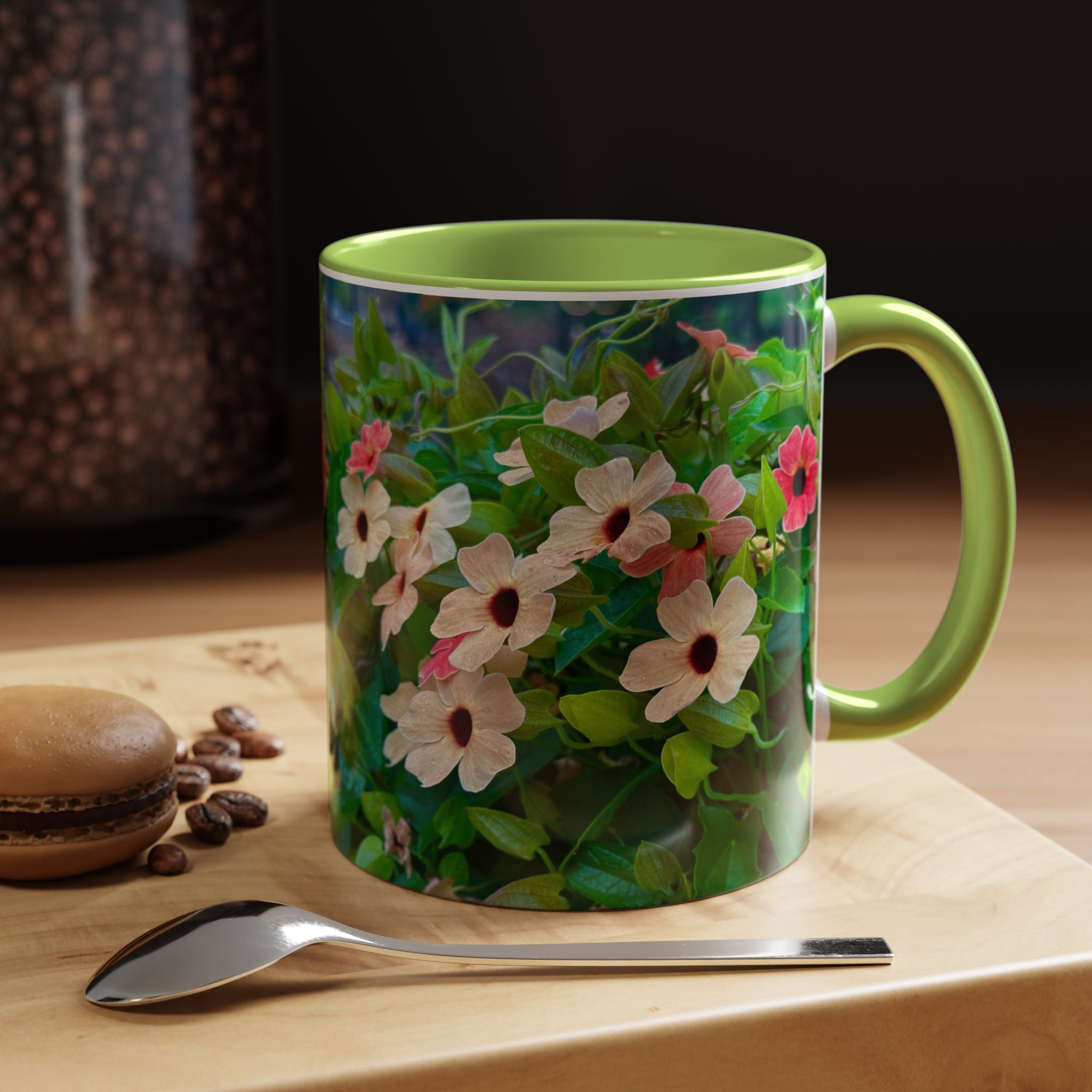 Floral Vinca Accent Coffee Mug — Pink & White Petunia Garden Design (11/15oz)