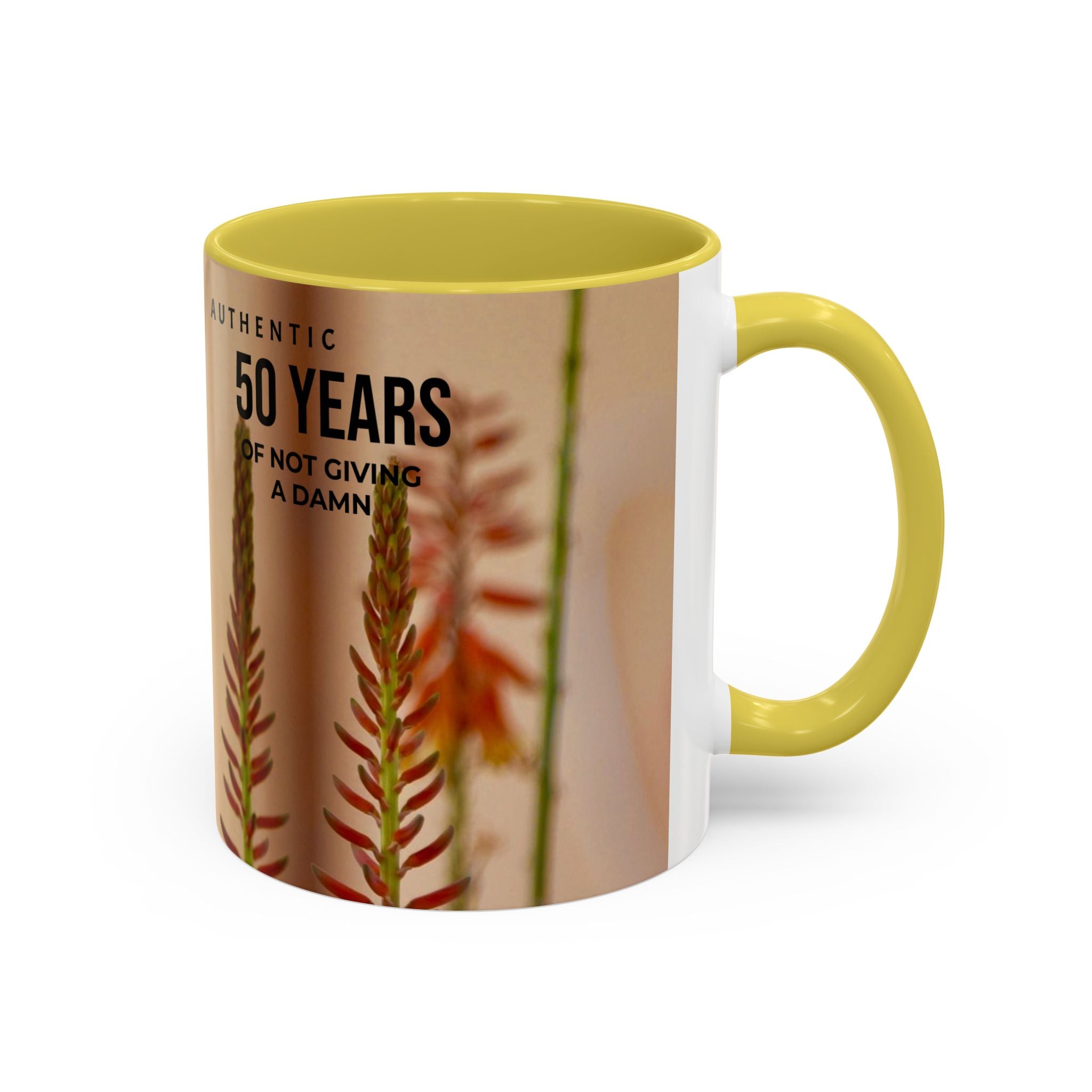 50 Years of Not Giving a Damn Mug — Vintage Floral Hummingbird Coffee Cup (11oz, 15oz)
