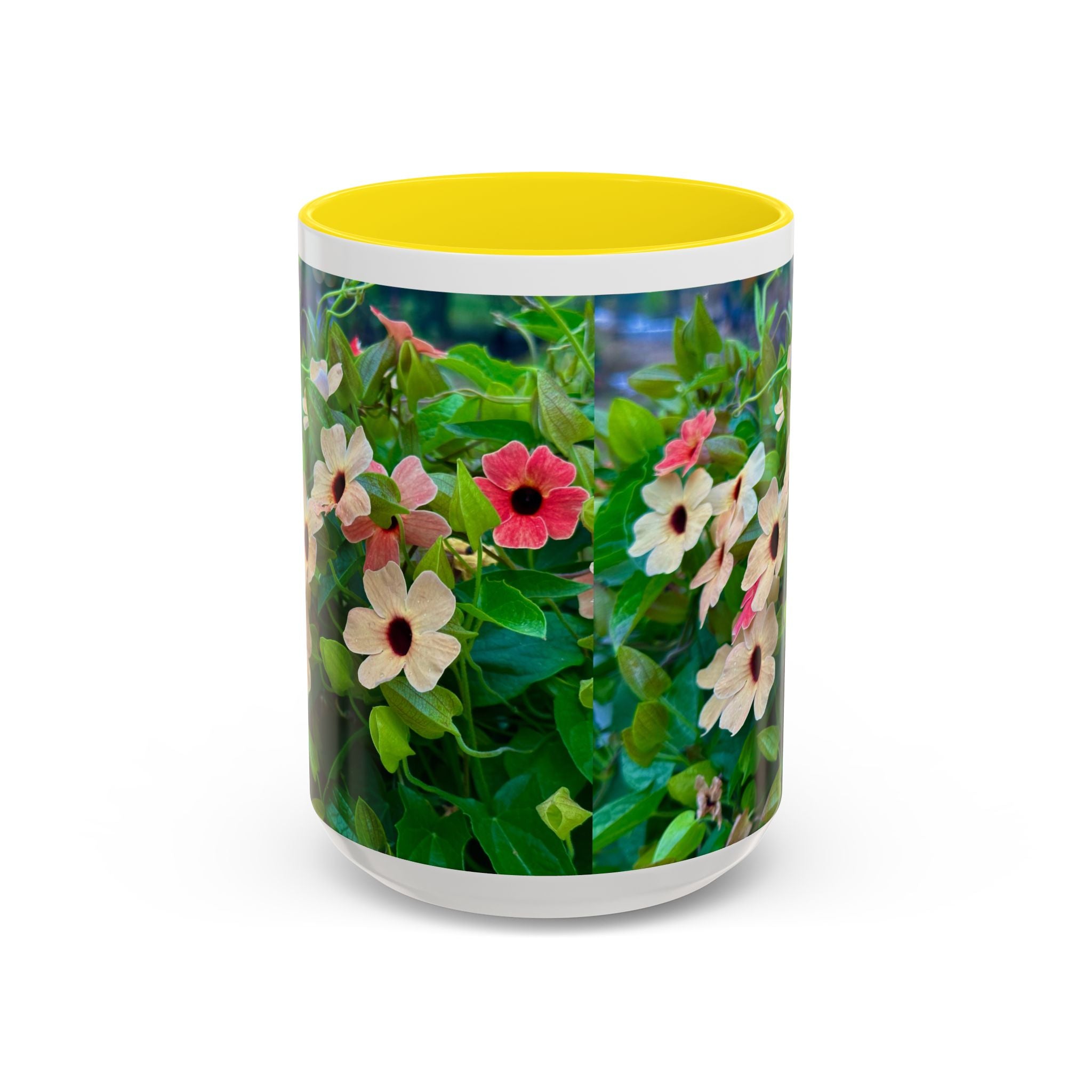 Floral Vinca Accent Coffee Mug — Pink & White Petunia Garden Design (11/15oz)