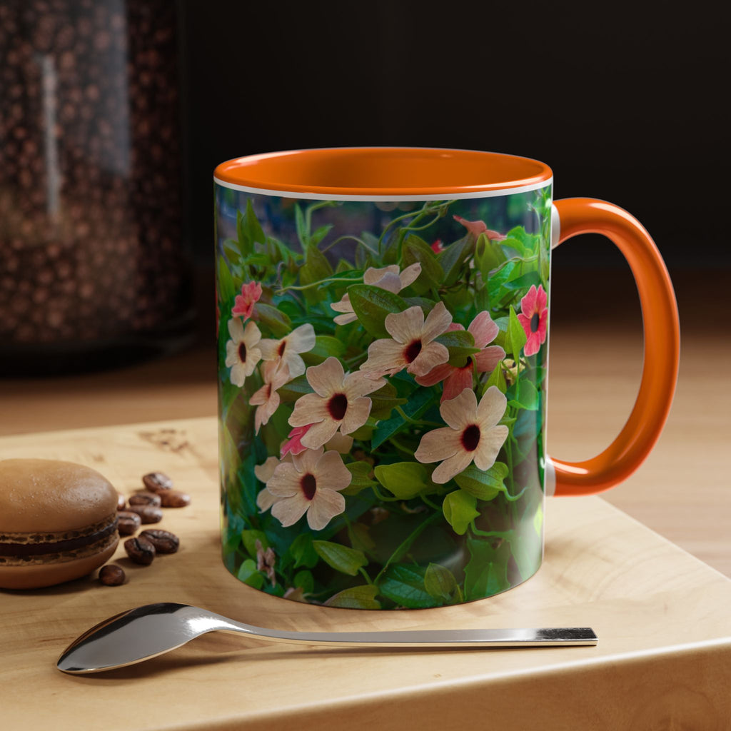 Floral Vinca Accent Coffee Mug — Pink & White Petunia Garden Design (11/15oz)
