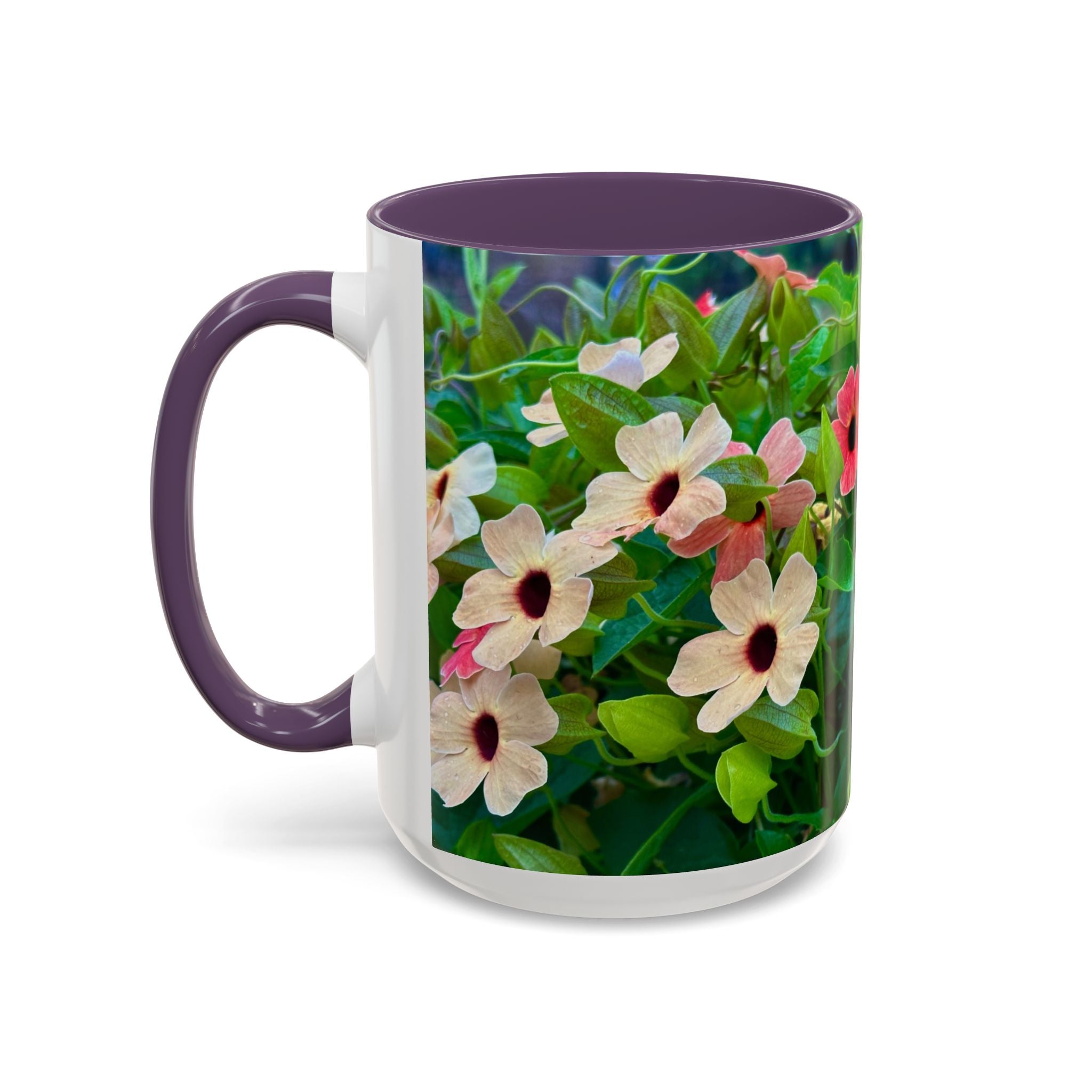 Floral Vinca Accent Coffee Mug — Pink & White Petunia Garden Design (11/15oz)