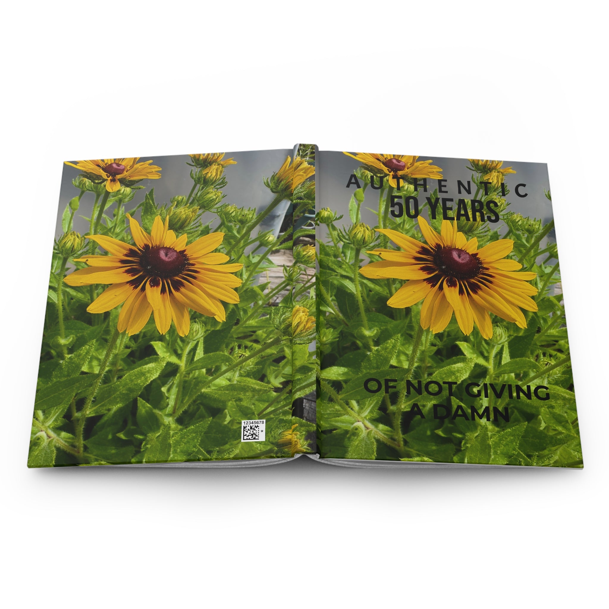 Hardcover Journal — "Authentic 50 Years of Not Giving a Damn" Black-Eyed Susan Floral Keepsake