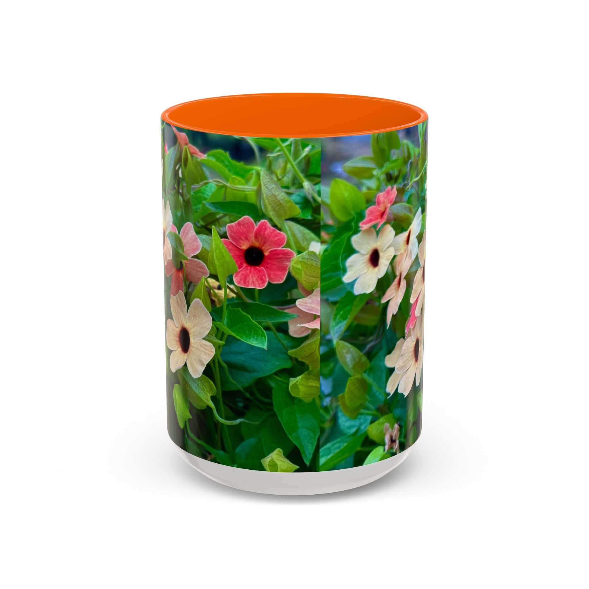 Floral Vinca Accent Coffee Mug — Pink & White Petunia Garden Design (11/15oz)